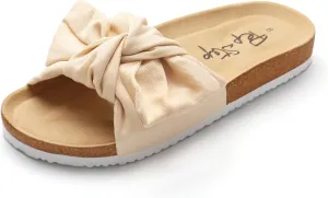 PepStep Slide Sandals for Women or Ladies Dressy Summer Casual, Cute Bow Tie Knot On Top Strap, Comfy Slip On Cork Foot Bed