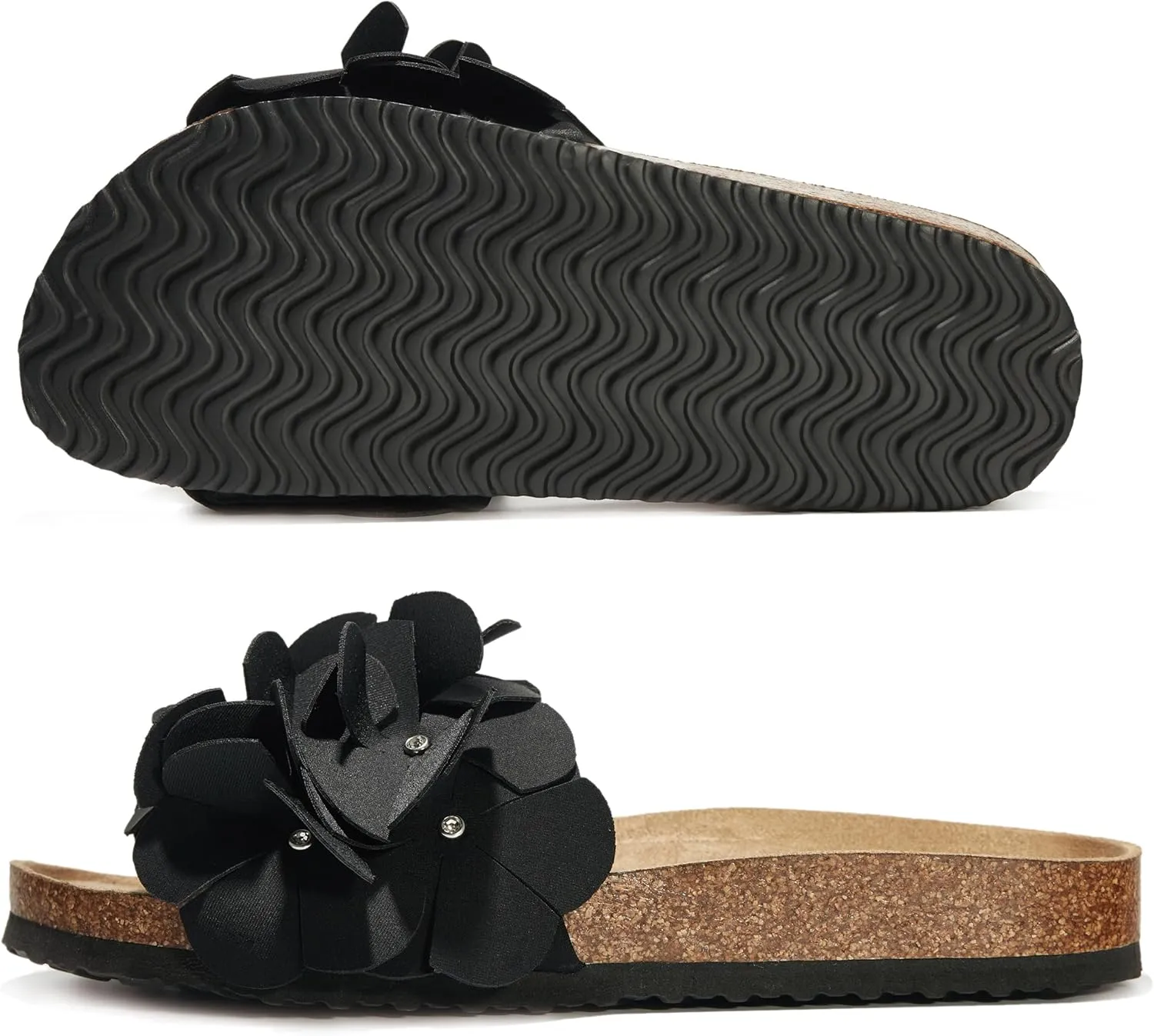 PepStep Slide Sandals for Women or Ladies Dressy Summer Casual, Cute Bow Tie Knot On Top Strap, Comfy Slip On Cork Foot Bed