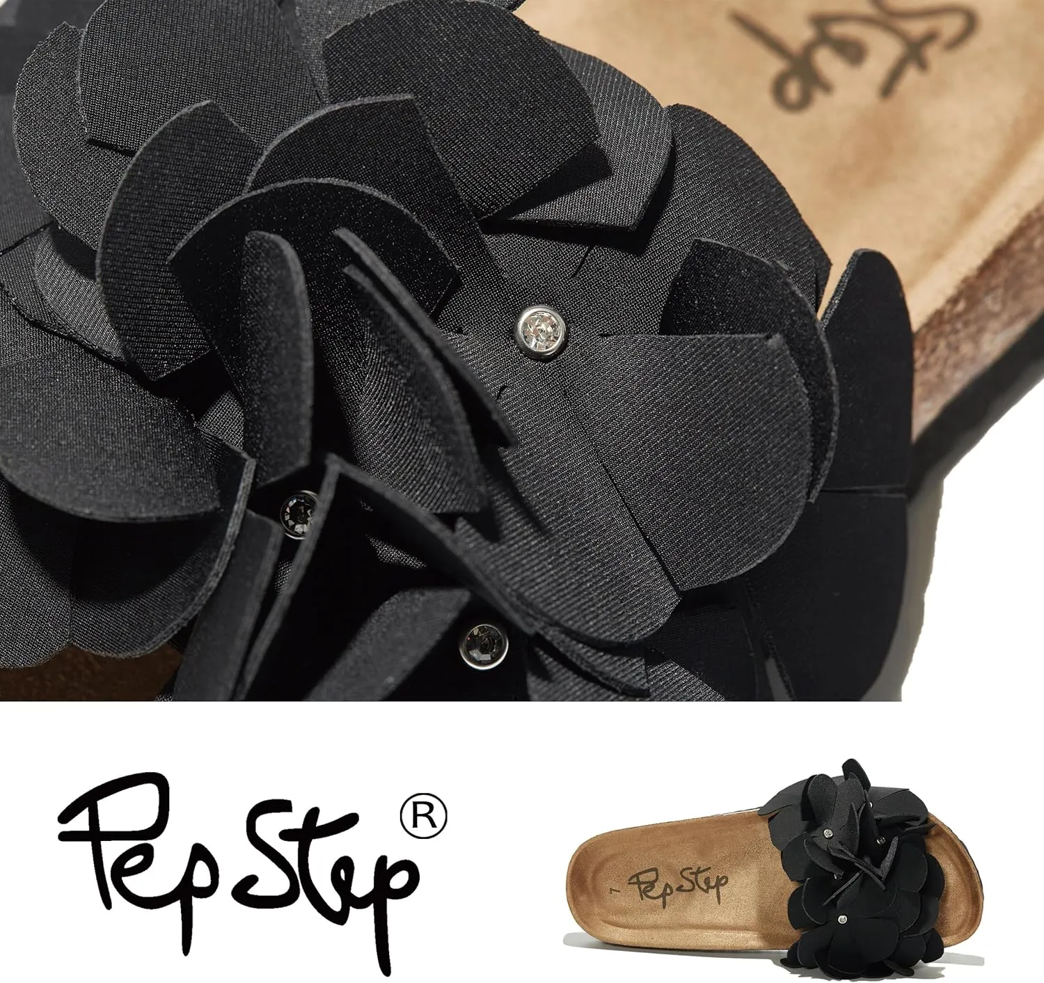 PepStep Slide Sandals for Women or Ladies Dressy Summer Casual, Cute Bow Tie Knot On Top Strap, Comfy Slip On Cork Foot Bed