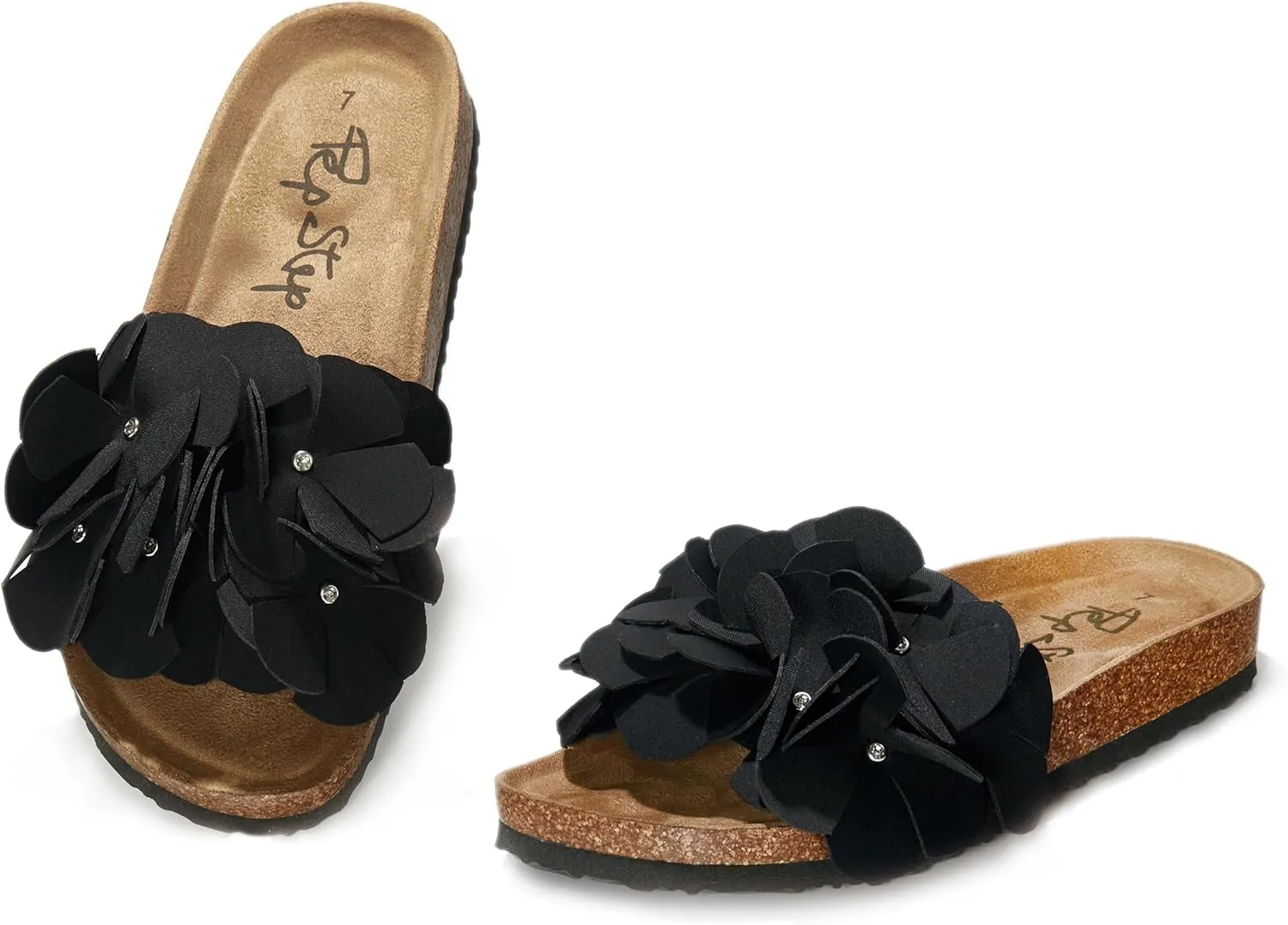 PepStep Slide Sandals for Women or Ladies Dressy Summer Casual, Cute Bow Tie Knot On Top Strap, Comfy Slip On Cork Foot Bed