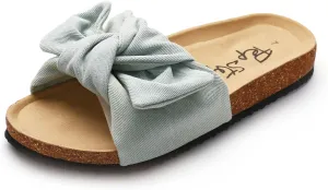PepStep Slide Sandals for Women or Ladies Dressy Summer Casual, Cute Bow Tie Knot On Top Strap, Comfy Slip On Cork Foot Bed