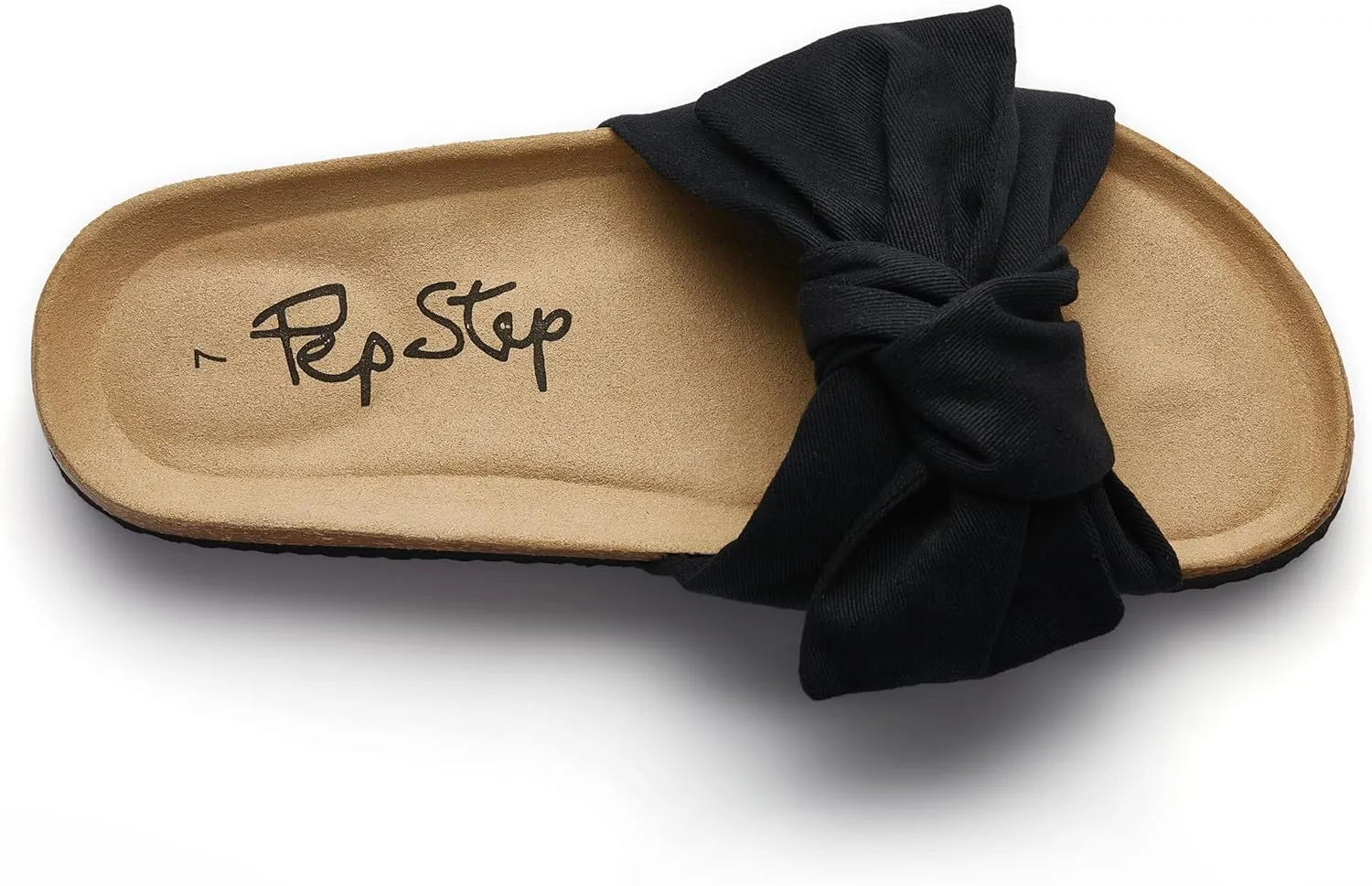 PepStep Slide Sandals for Women or Ladies Dressy Summer Casual, Cute Bow Tie Knot On Top Strap, Comfy Slip On Cork Foot Bed