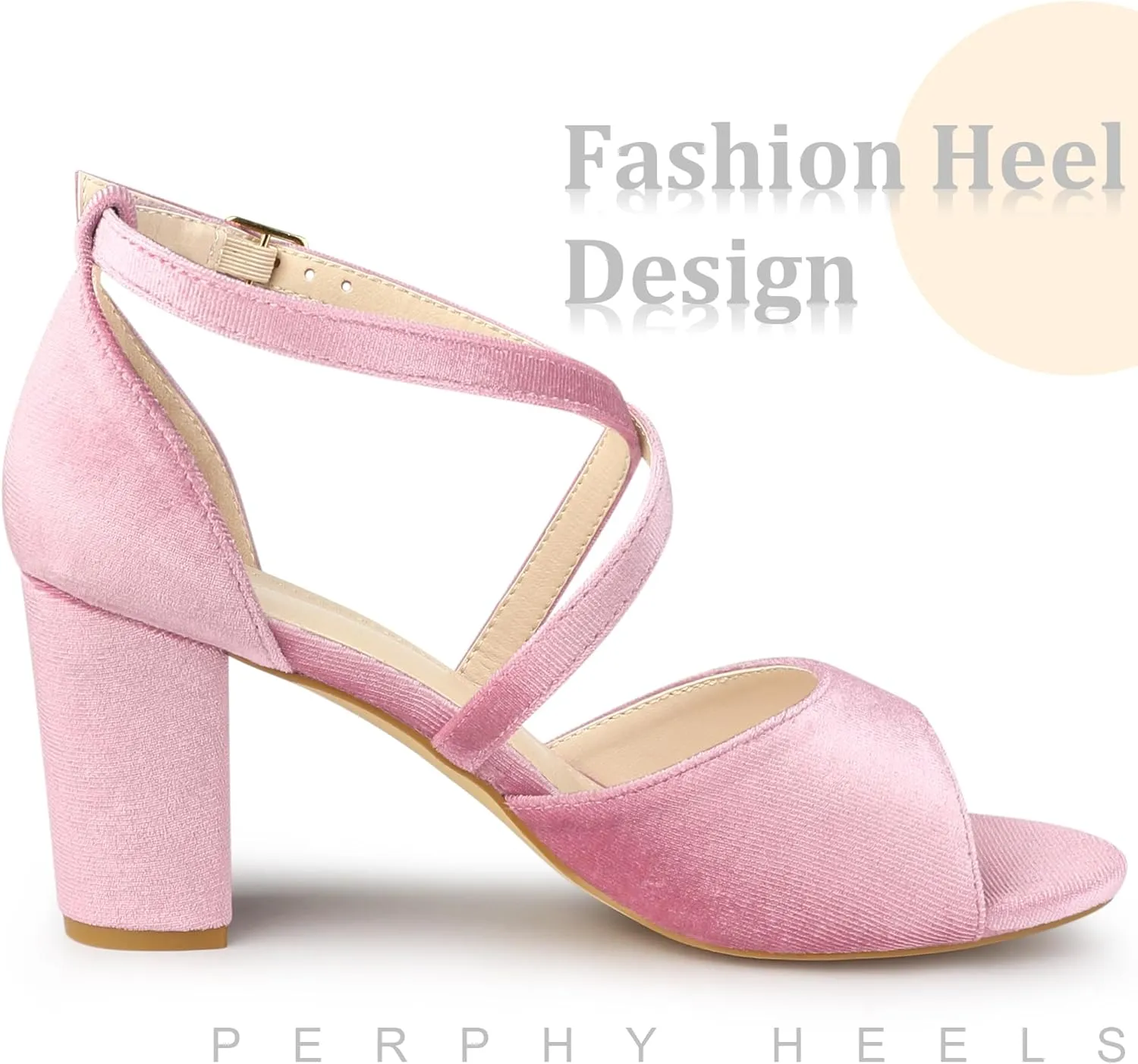Perphy Cross Strap Velvet Block Heel Sandals for Women