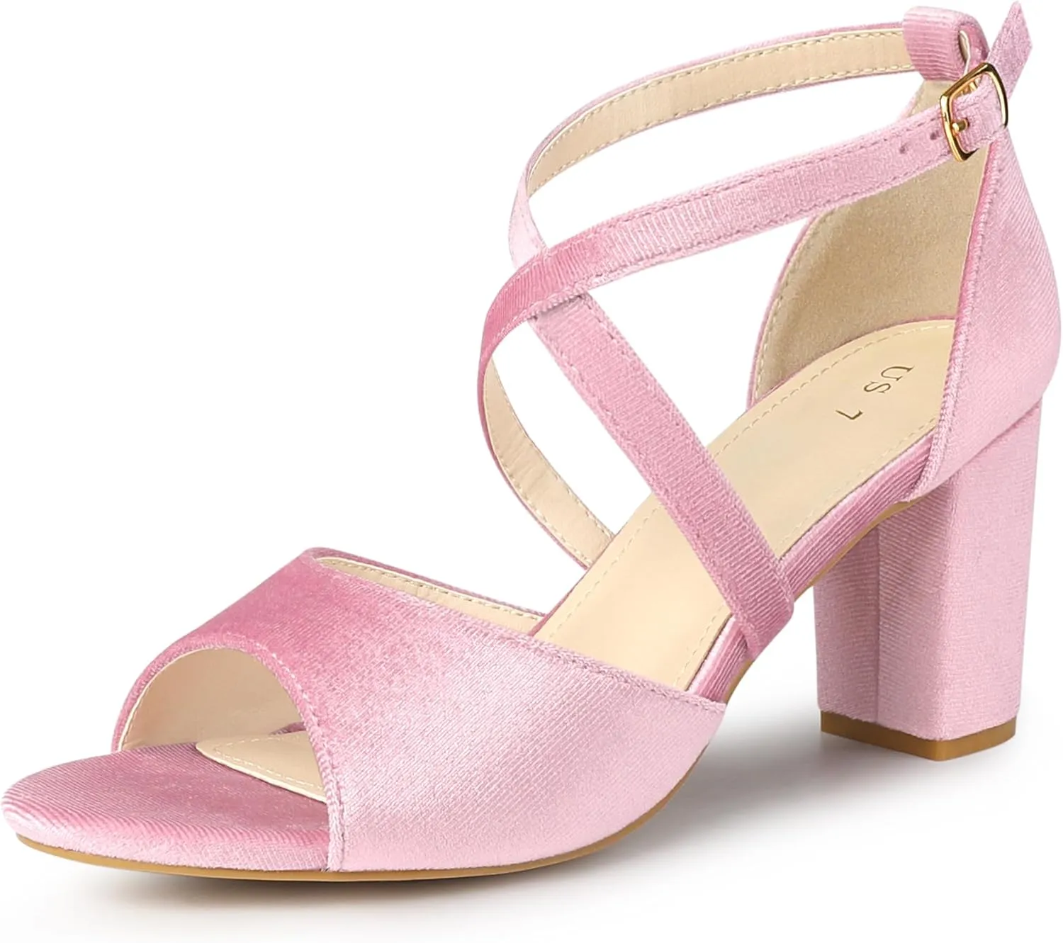 Perphy Cross Strap Velvet Block Heel Sandals for Women