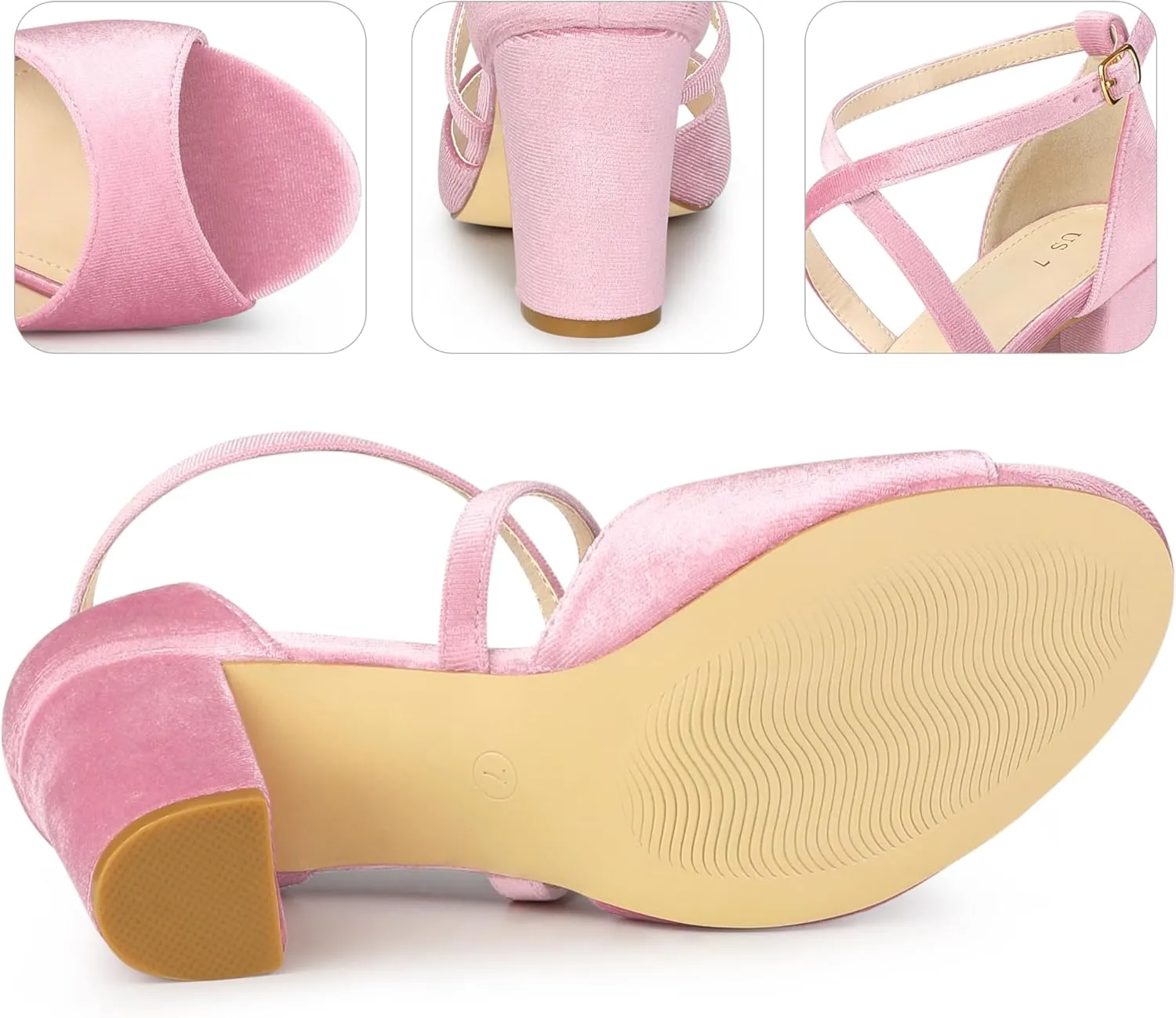 Perphy Cross Strap Velvet Block Heel Sandals for Women