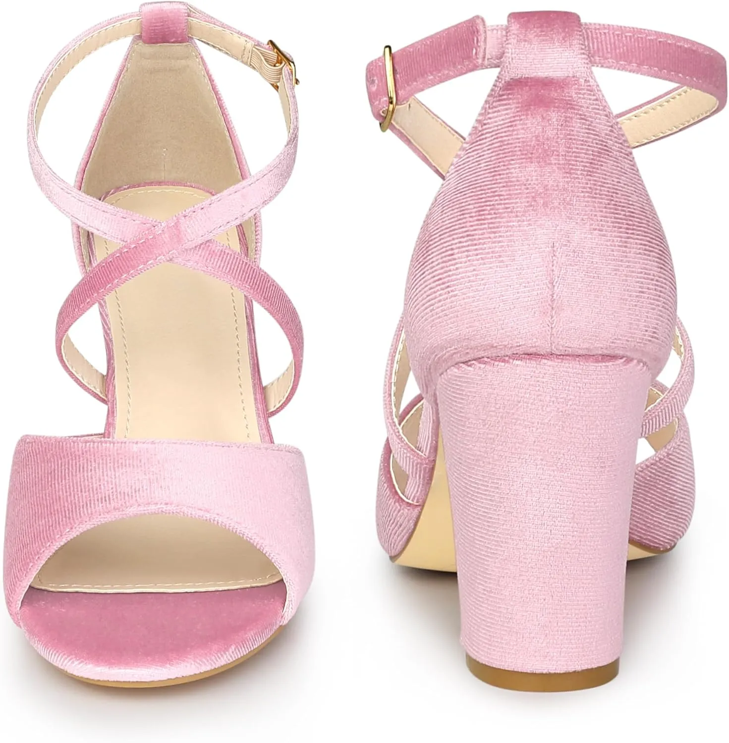 Perphy Cross Strap Velvet Block Heel Sandals for Women