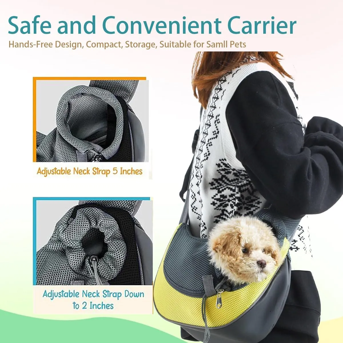 Pet Dog Sling Carrier Puppy Pet Slings Bag for Small Dogs Cats Satchel Carriers Breathable Mesh Hand Free with Adjustable Strap Doggie Crossbody for Outdoor Travel (Black, Small <5 lbs)