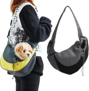 Pet Dog Sling Carrier Puppy Pet Slings Bag for Small Dogs Cats Satchel Carriers Breathable Mesh Hand Free with Adjustable Strap Doggie Crossbody for Outdoor Travel (Black, Small <5 lbs)