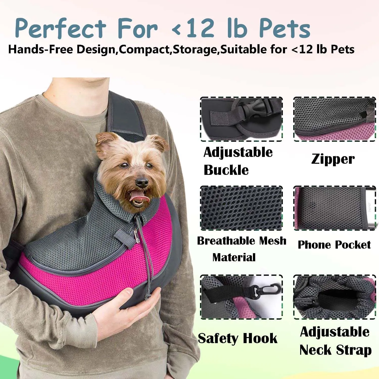 Pet Dog Sling Carrier Puppy Pet Slings Bag for Small Dogs Cats Satchel Carriers Breathable Mesh Hand Free with Adjustable Strap Doggie Crossbody for Outdoor Travel (Black, Small <5 lbs)