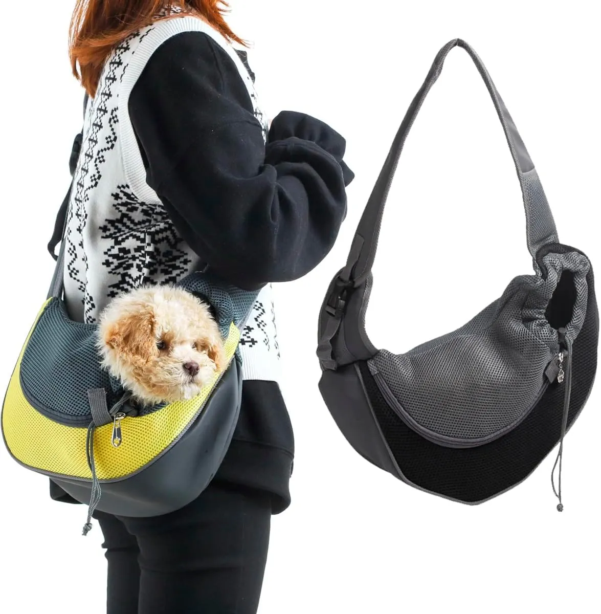Pet Dog Sling Carrier Puppy Pet Slings Bag for Small Dogs Cats Satchel Carriers Breathable Mesh Hand Free with Adjustable Strap Doggie Crossbody for Outdoor Travel (Black, Small <5 lbs)