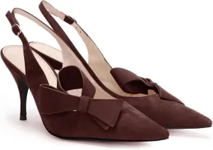 PiePieBuy Womens Pointed Toe Slingback Pumps Mid Heel Bow Stilettos Sandals Faux Suede Wedding Party Dress Shoes