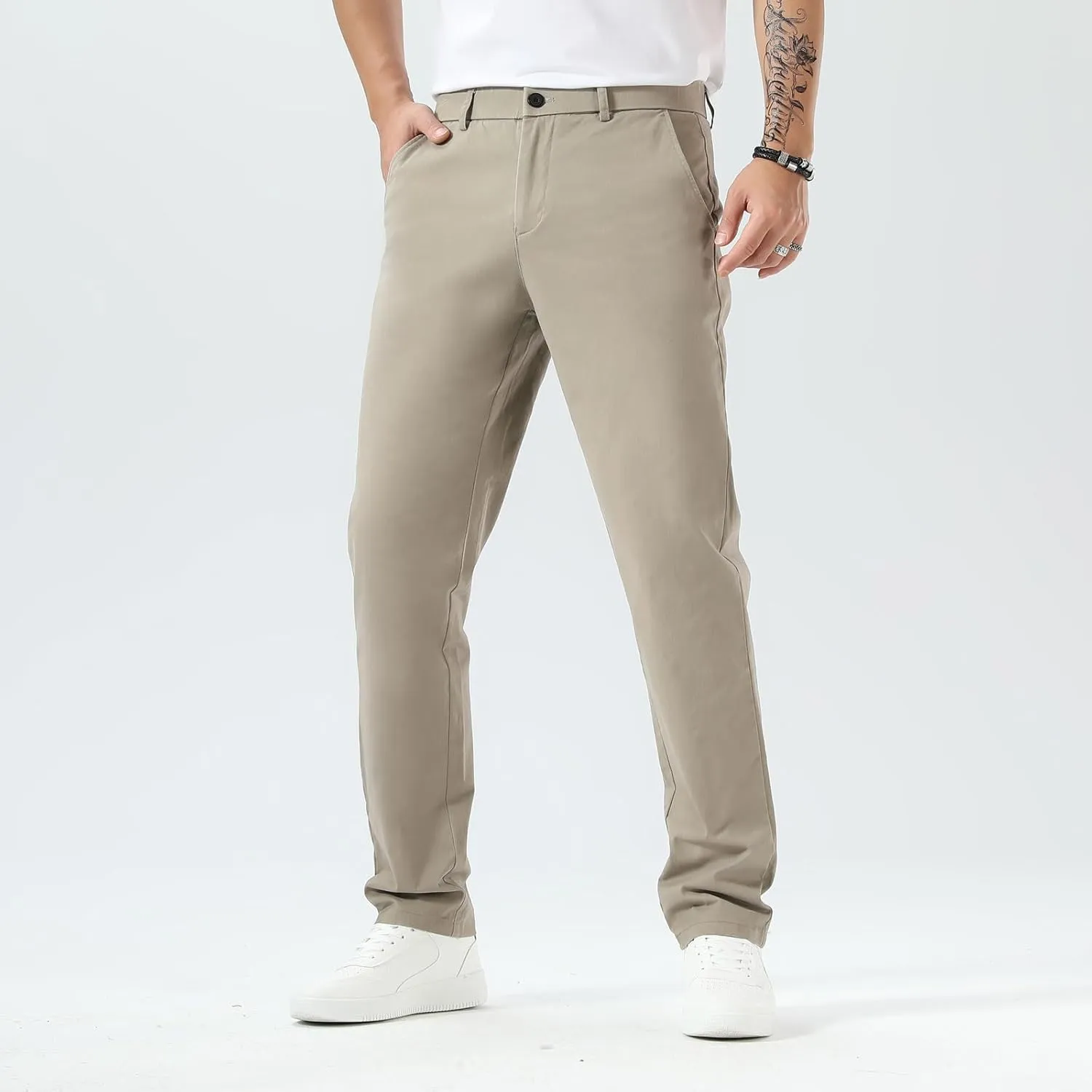 Plaid&Plain Men’s Slim Fit Khaki Pants Men’s Tapered Chino Pants
