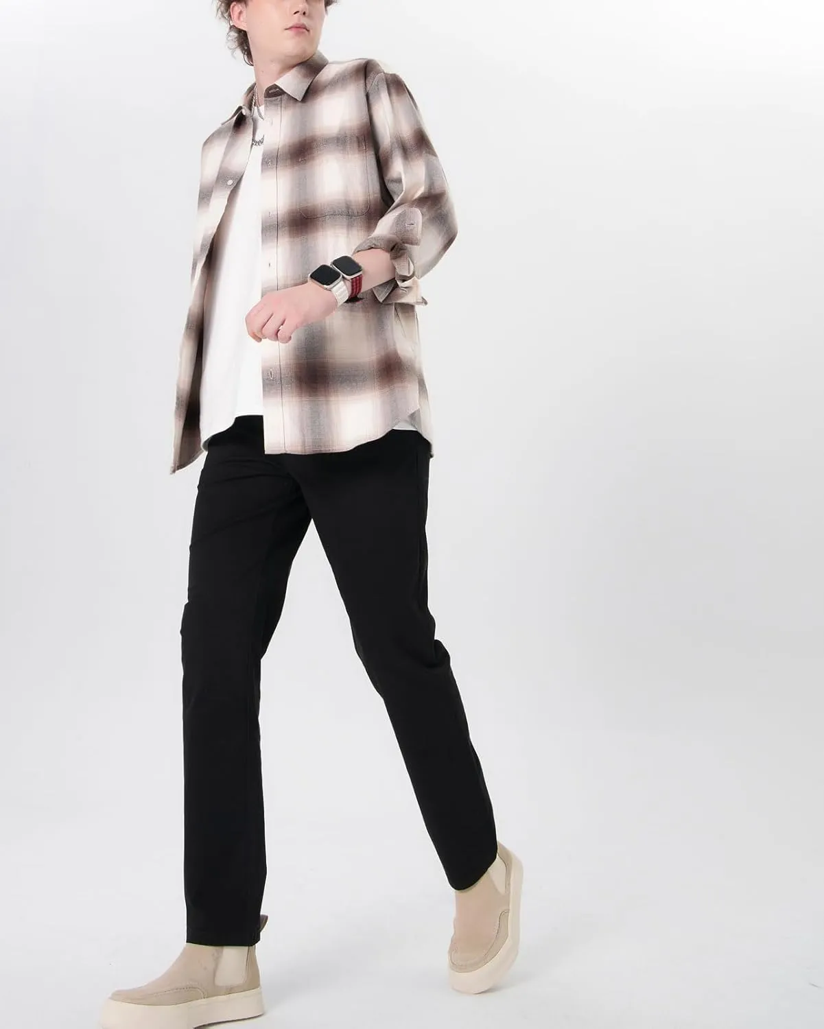 Plaid&Plain Men’s Slim Fit Khaki Pants Men’s Tapered Chino Pants