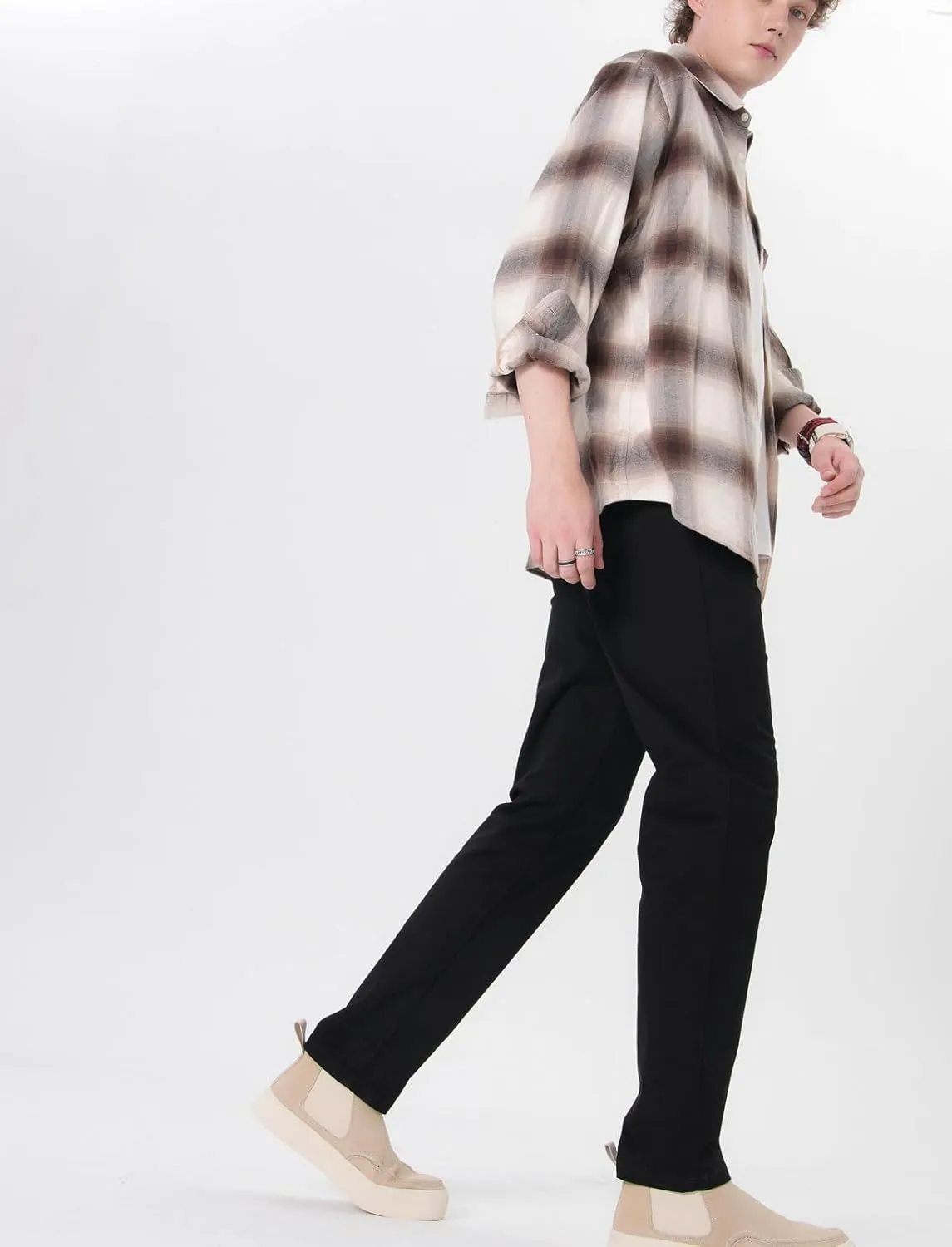 Plaid&Plain Men’s Slim Fit Khaki Pants Men’s Tapered Chino Pants