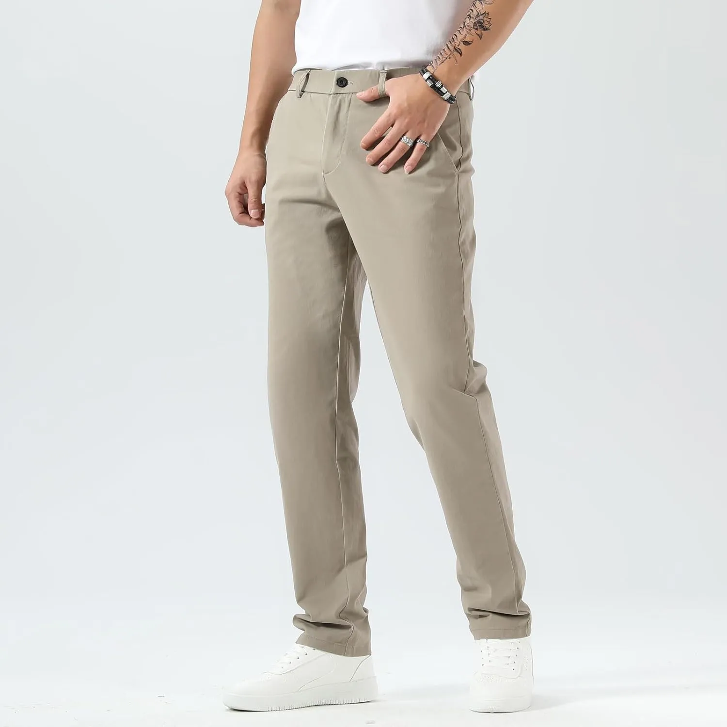 Plaid&Plain Men’s Slim Fit Khaki Pants Men’s Tapered Chino Pants