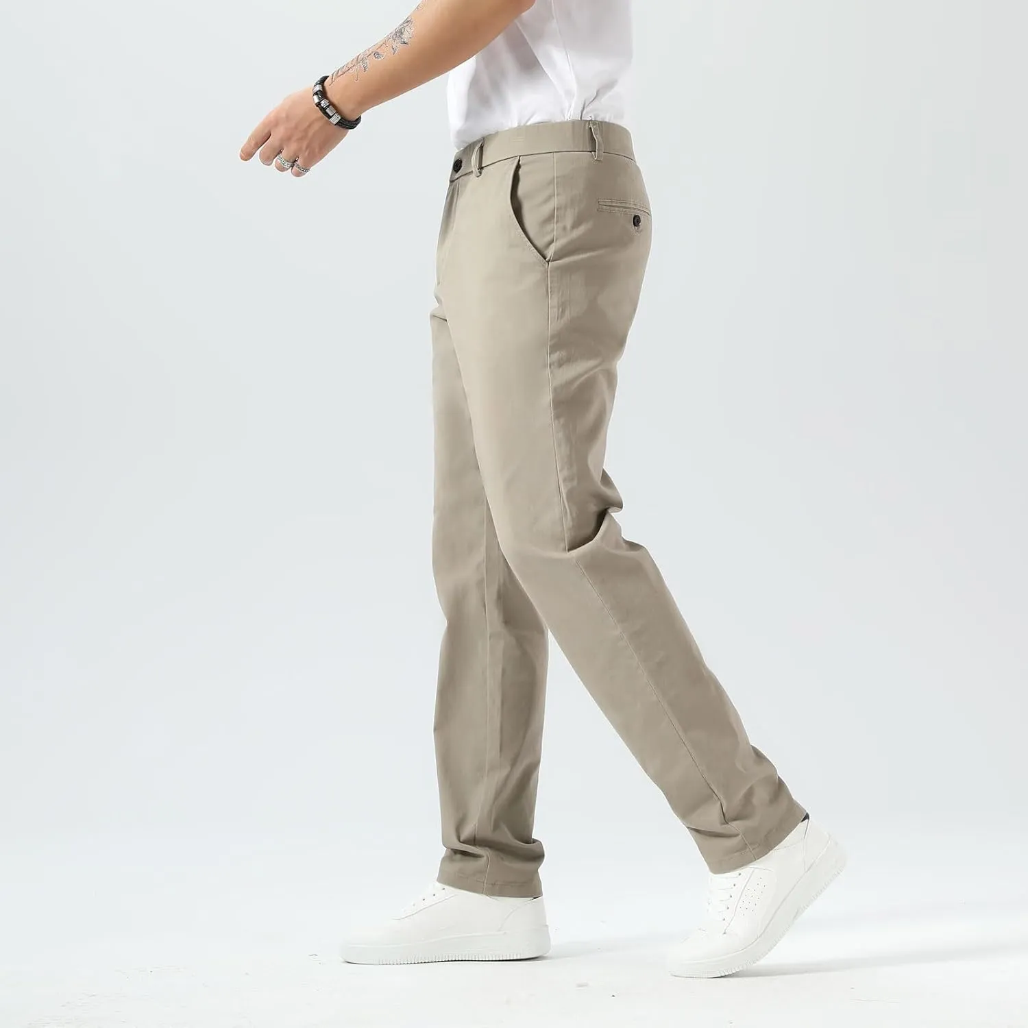 Plaid&Plain Men’s Slim Fit Khaki Pants Men’s Tapered Chino Pants