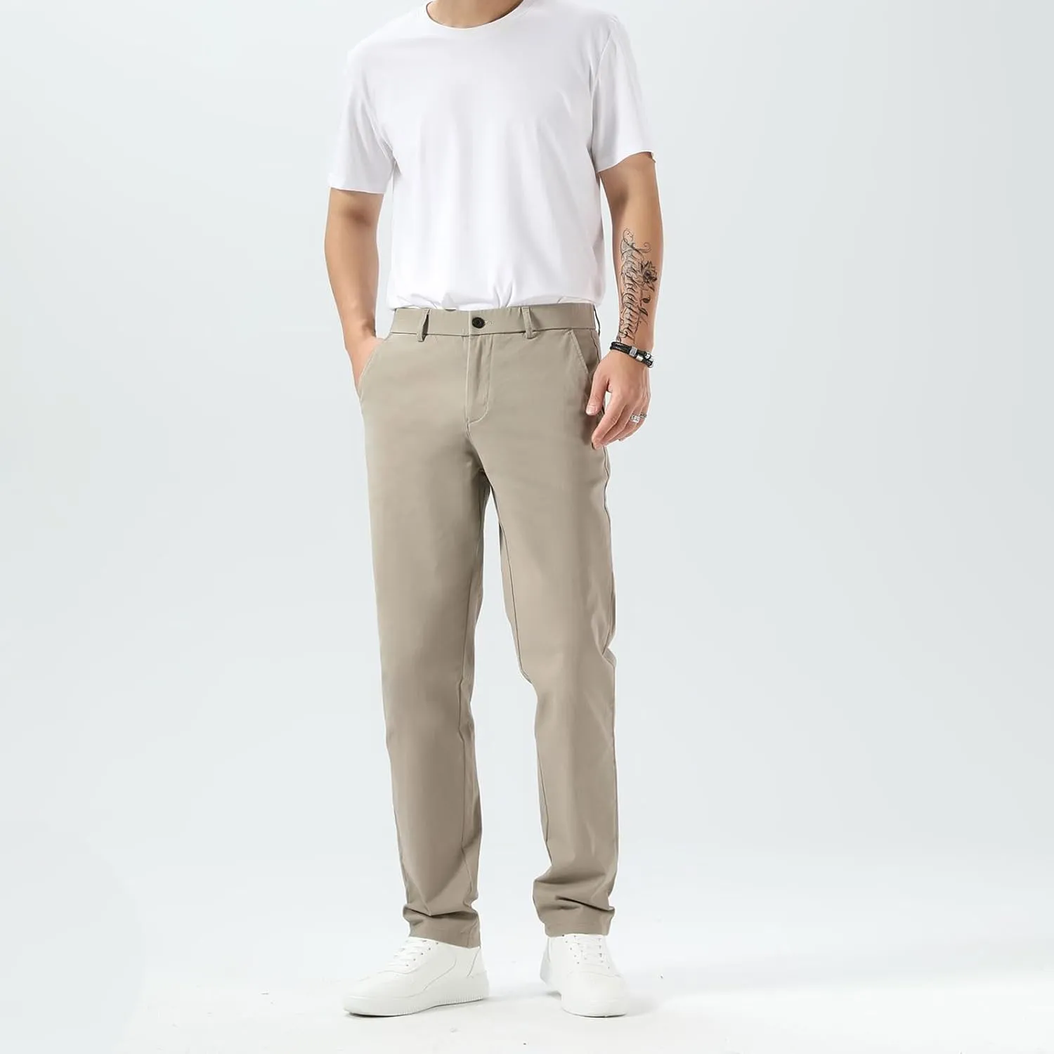 Plaid&Plain Men’s Slim Fit Khaki Pants Men’s Tapered Chino Pants