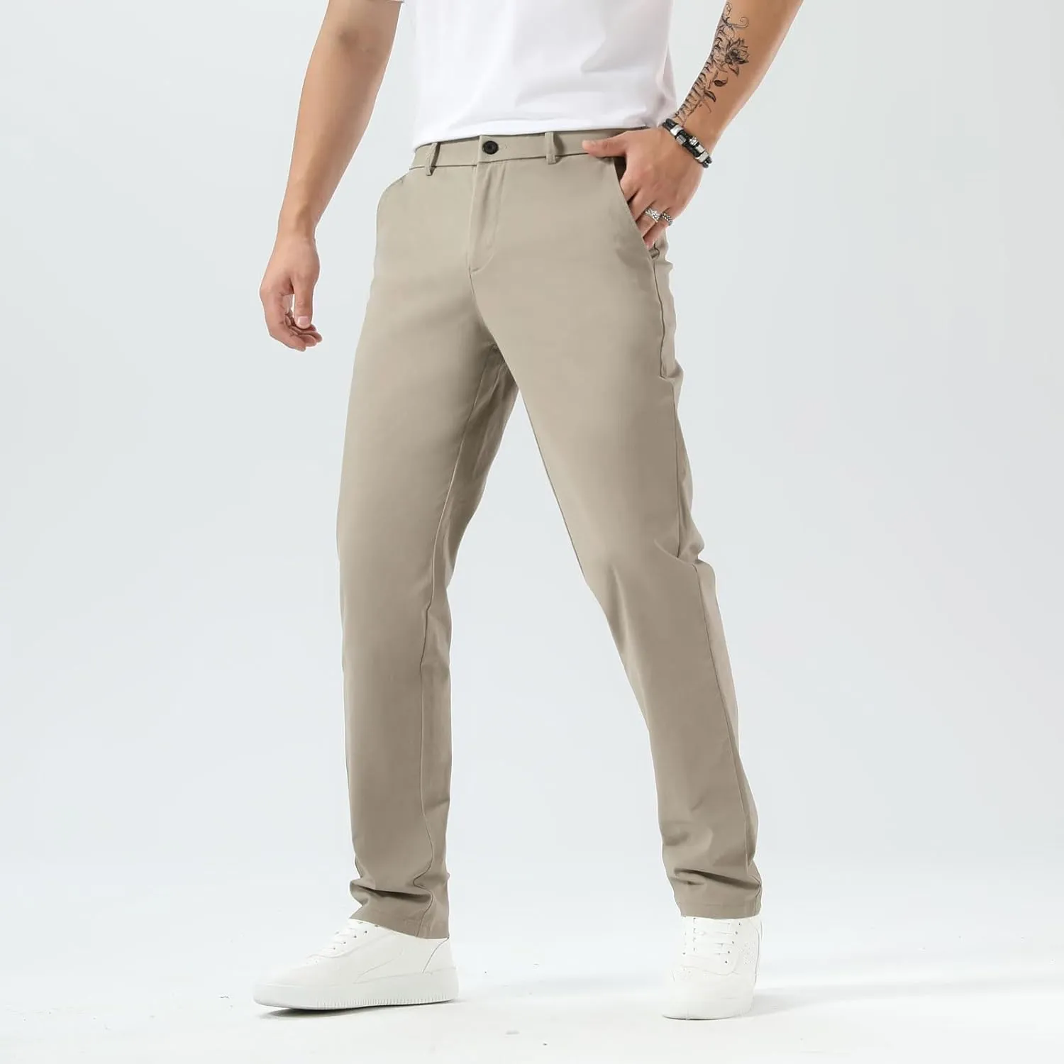Plaid&Plain Men’s Slim Fit Khaki Pants Men’s Tapered Chino Pants