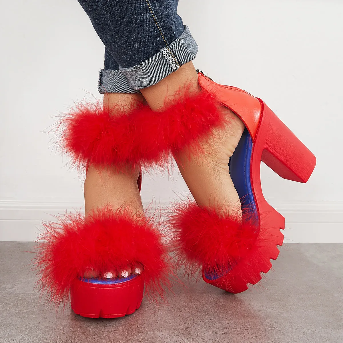 Platform Heels Strap Ending soon Ankle Bargain Furry Sandals Toe Chunky High Open