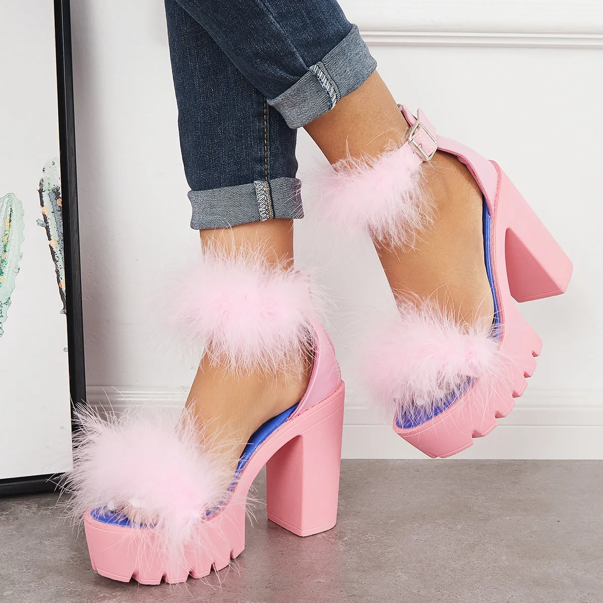 Platform Heels Strap Ending soon Ankle Bargain Furry Sandals Toe Chunky High Open