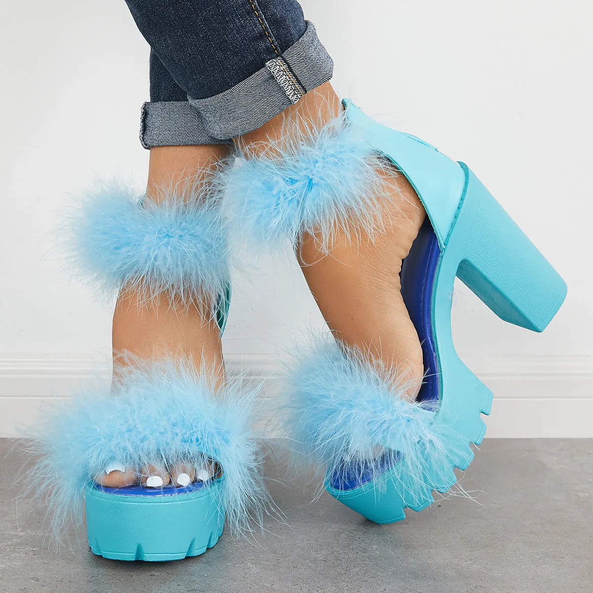 Platform Heels Strap Ending soon Ankle Bargain Furry Sandals Toe Chunky High Open