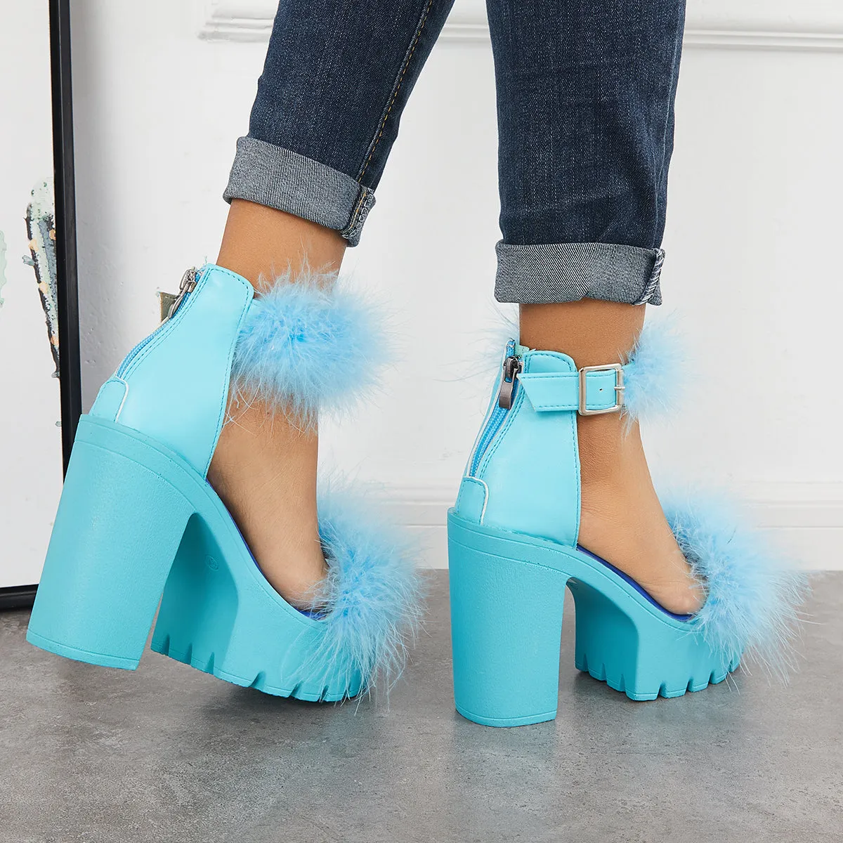 Platform Heels Strap Ending soon Ankle Bargain Furry Sandals Toe Chunky High Open