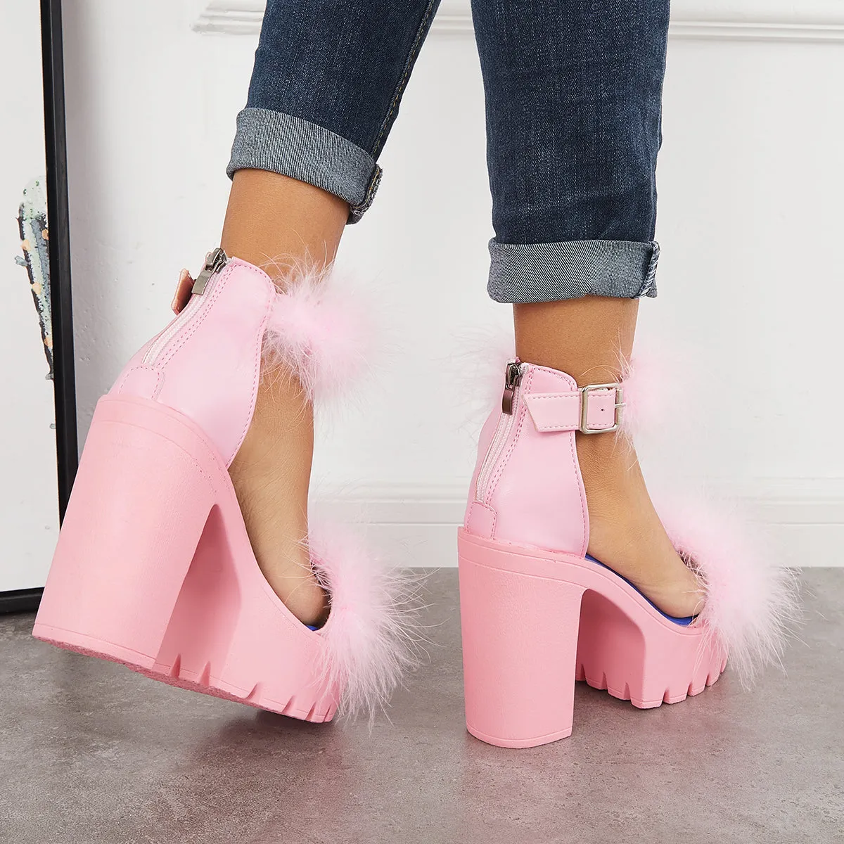 Platform Heels Strap Ending soon Ankle Bargain Furry Sandals Toe Chunky High Open