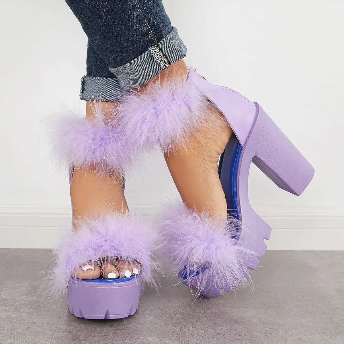 Platform Heels Strap Ending soon Ankle Bargain Furry Sandals Toe Chunky High Open