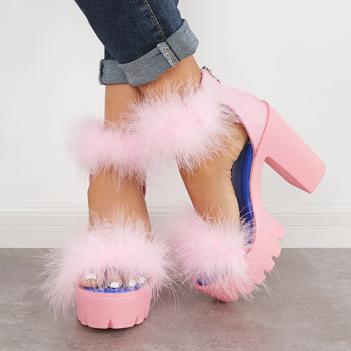 Platform Heels Strap Ending soon Ankle Bargain Furry Sandals Toe Chunky High Open
