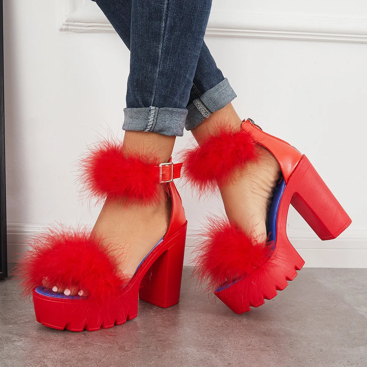 Platform Heels Strap Ending soon Ankle Bargain Furry Sandals Toe Chunky High Open