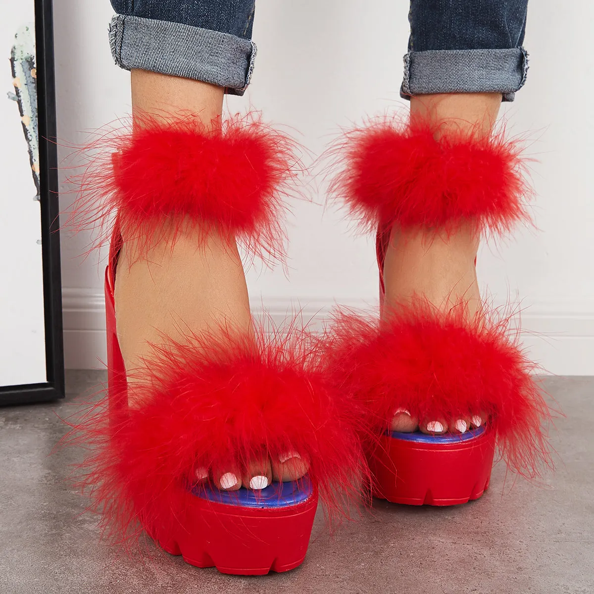 Platform Heels Strap Ending soon Ankle Bargain Furry Sandals Toe Chunky High Open