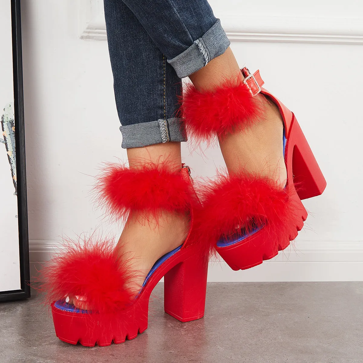 Platform Heels Strap Ending soon Ankle Bargain Furry Sandals Toe Chunky High Open