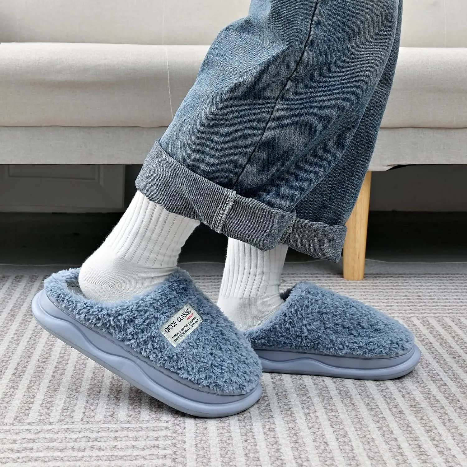 Platform Slippers for Women Men - Memory Foam Fuzzy House Slippers, Warm Cute Chic Versatile Pretty Comfy Plush Slippers for Indoor Outdoor-Non Slip