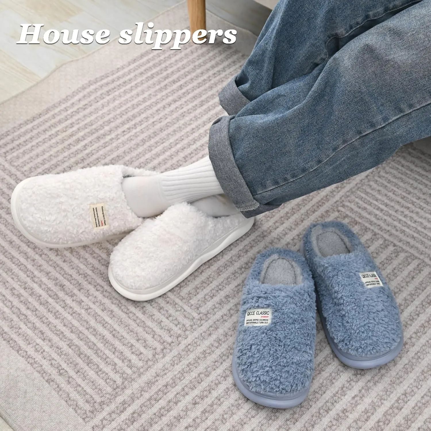 Platform Slippers for Women Men - Memory Foam Fuzzy House Slippers, Warm Cute Chic Versatile Pretty Comfy Plush Slippers for Indoor Outdoor-Non Slip