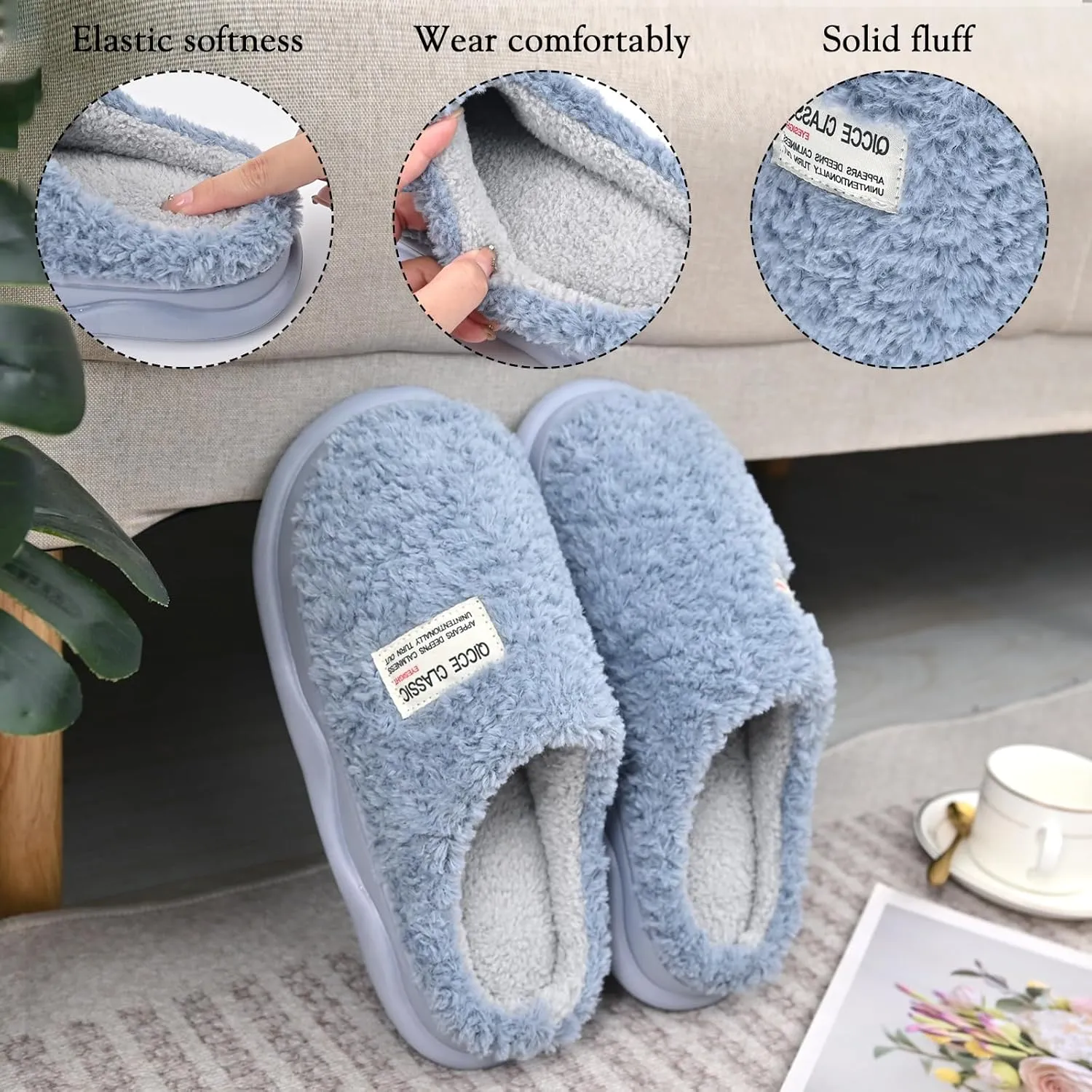 Platform Slippers for Women Men - Memory Foam Fuzzy House Slippers, Warm Cute Chic Versatile Pretty Comfy Plush Slippers for Indoor Outdoor-Non Slip