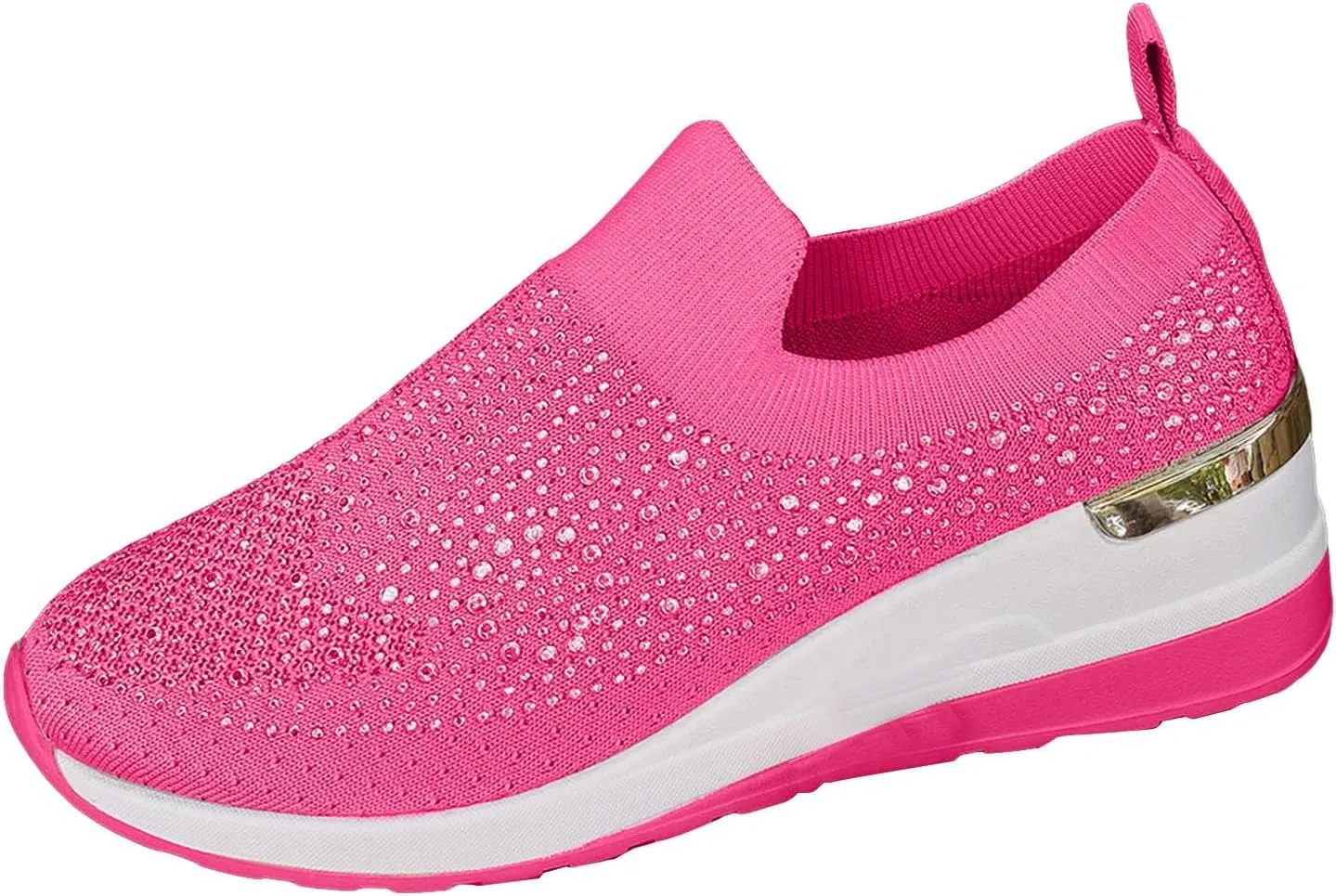 Platform Sneakers for Women Slip On,Breathable Mesh Casual Shoes Rhinestone Sparkly Shoes Wide Width Walking Shoes