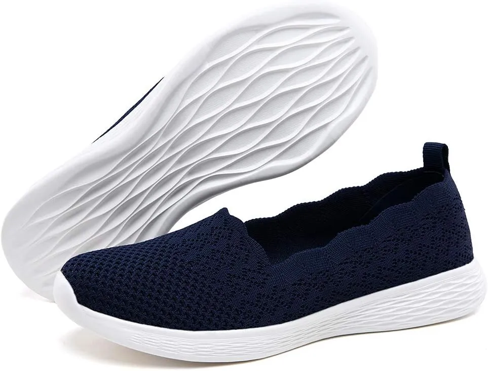 poemlady Women's Slip on Loafer Shoes - Mesh Casual Ballet Flat Nurse Walking Sneakers Knit Round Toe Memory Foam Casual Shoes