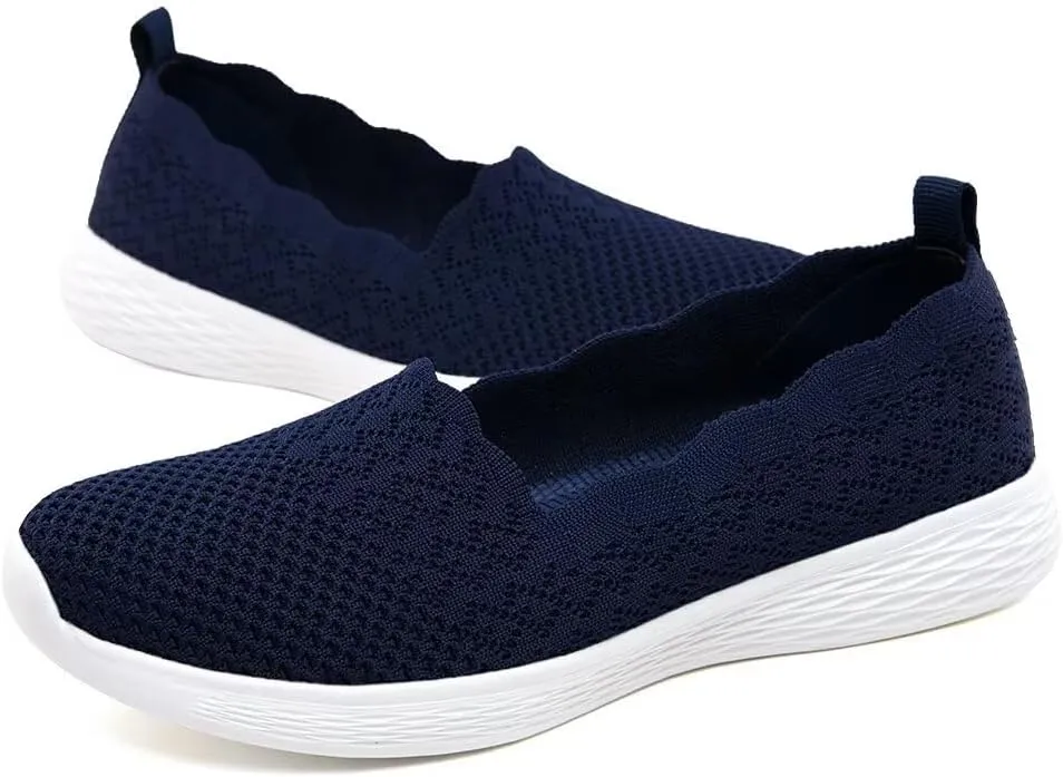poemlady Women's Slip on Loafer Shoes - Mesh Casual Ballet Flat Nurse Walking Sneakers Knit Round Toe Memory Foam Casual Shoes