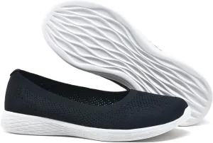 poemlady Women's Slip on Loafer Shoes - Mesh Casual Ballet Flat Nurse Walking Sneakers Round Toe Knit Casual Memory Foam Shoes