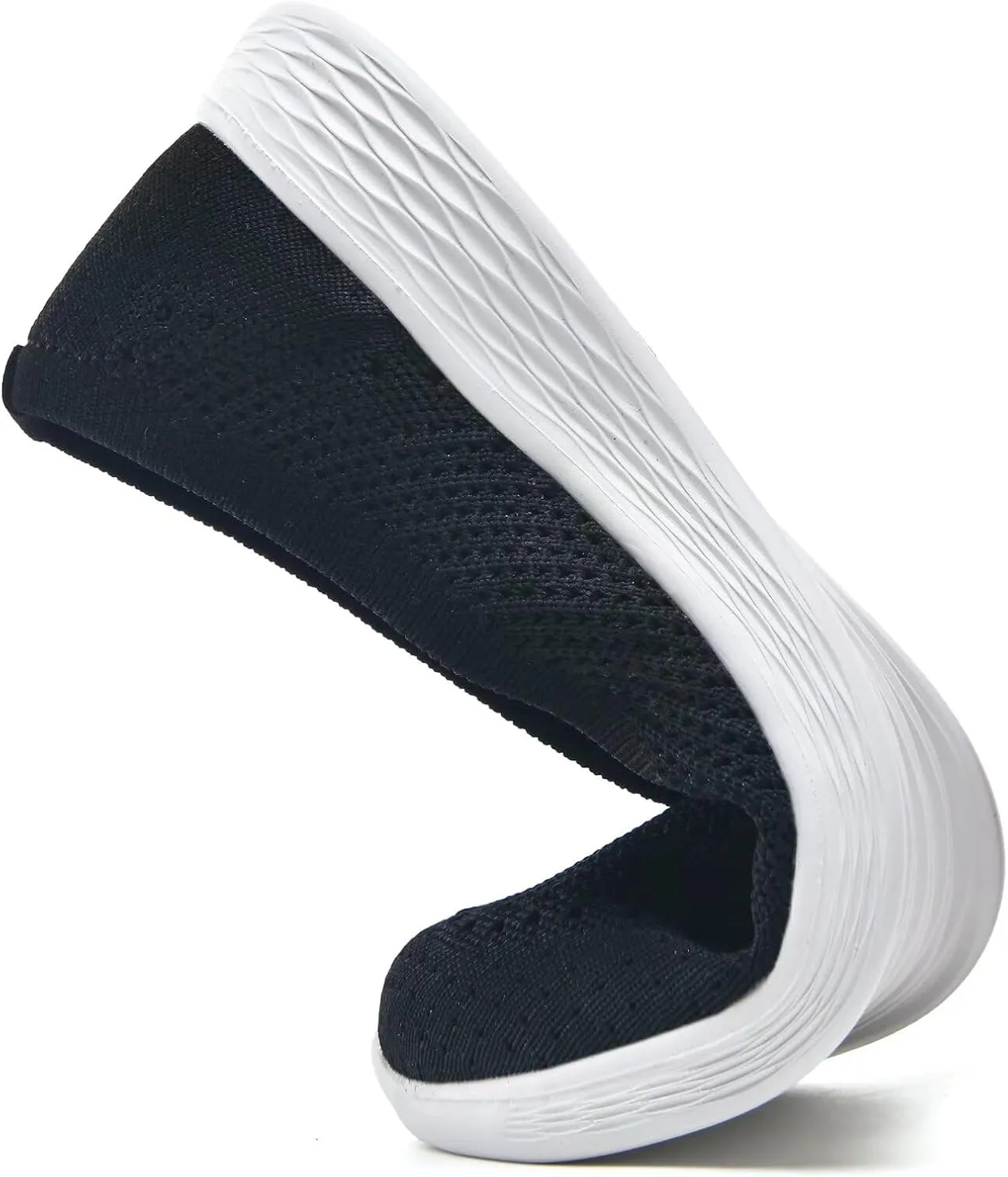 poemlady Women's Slip on Loafer Shoes - Mesh Casual Ballet Flat Nurse Walking Sneakers Round Toe Knit Casual Memory Foam Shoes