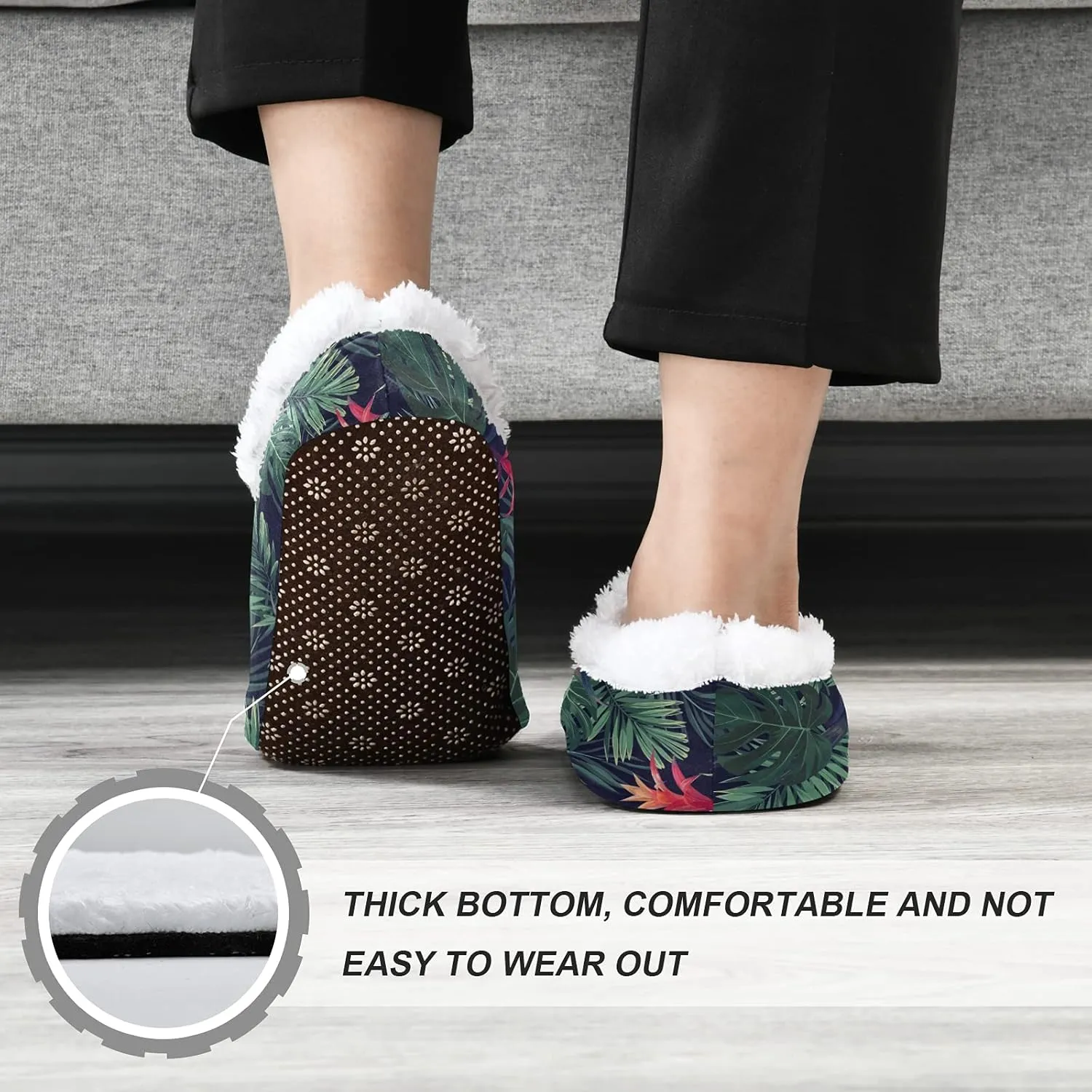 Poeticcity Unisex Fuzzy House Slippers, Warm Fur Lining Shoes, Non-Slip Memory Foam Slippers M-XXL