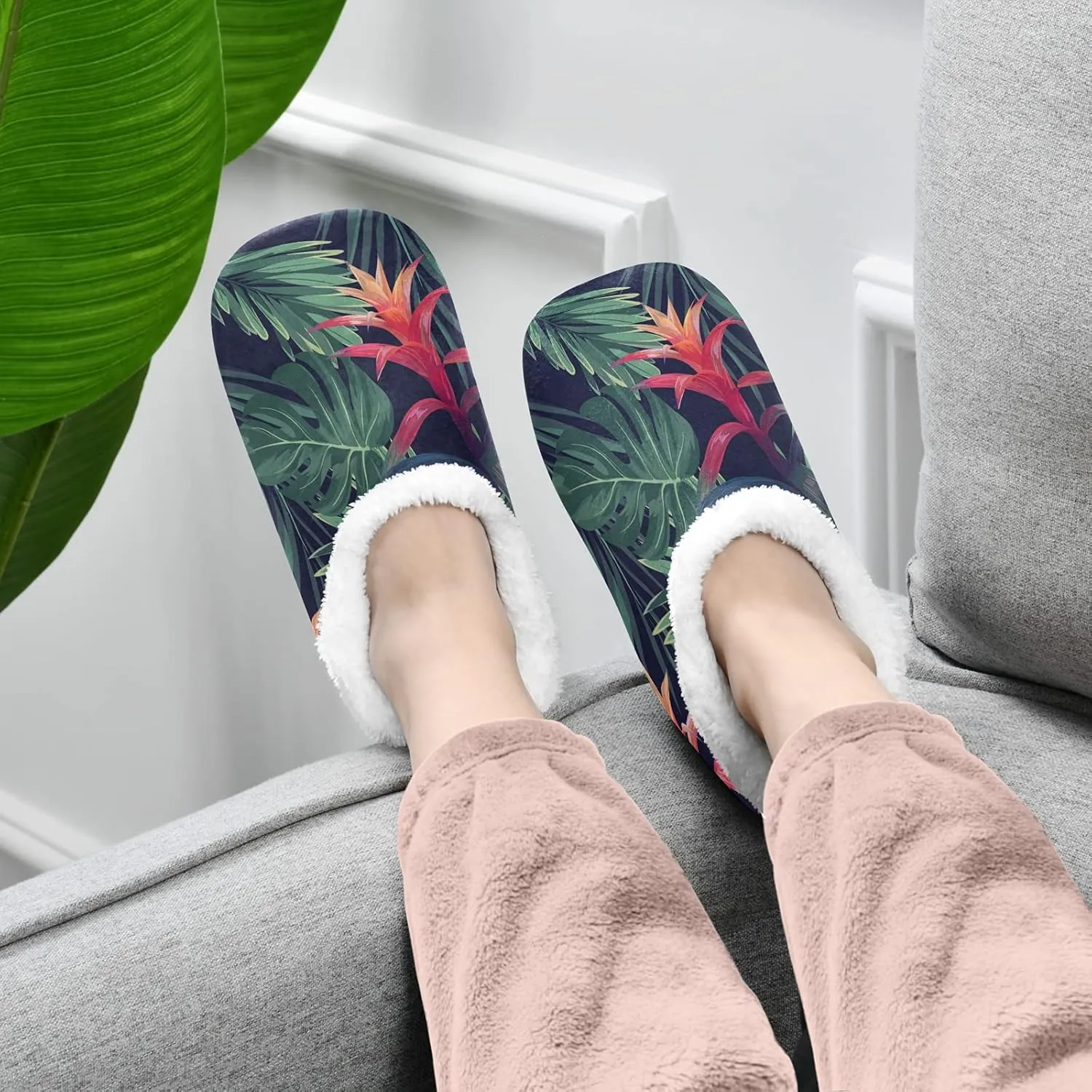 Poeticcity Unisex Fuzzy House Slippers, Warm Fur Lining Shoes, Non-Slip Memory Foam Slippers M-XXL