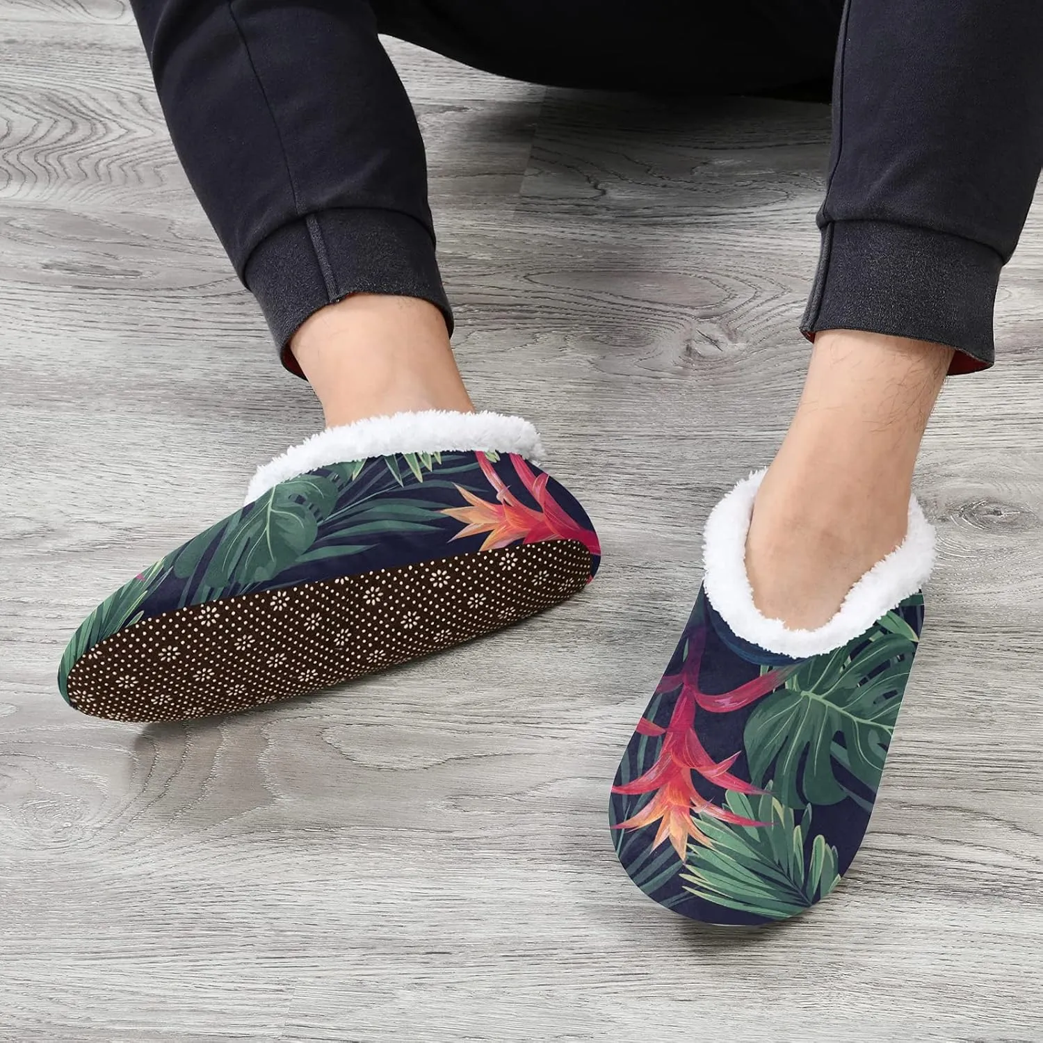 Poeticcity Unisex Fuzzy House Slippers, Warm Fur Lining Shoes, Non-Slip Memory Foam Slippers M-XXL