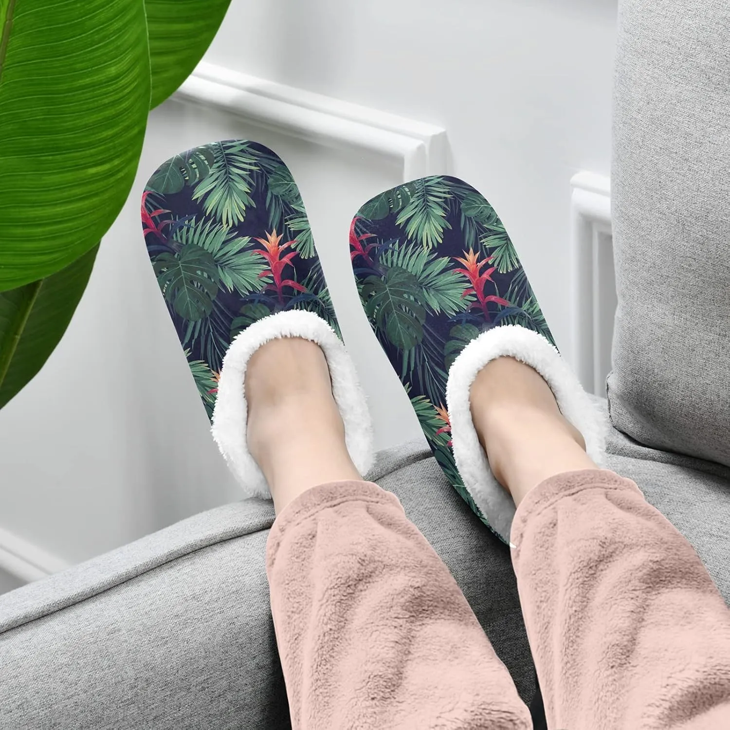 Poeticcity Unisex Fuzzy House Slippers, Warm Fur Lining Shoes, Non-Slip Memory Foam Slippers M-XXL