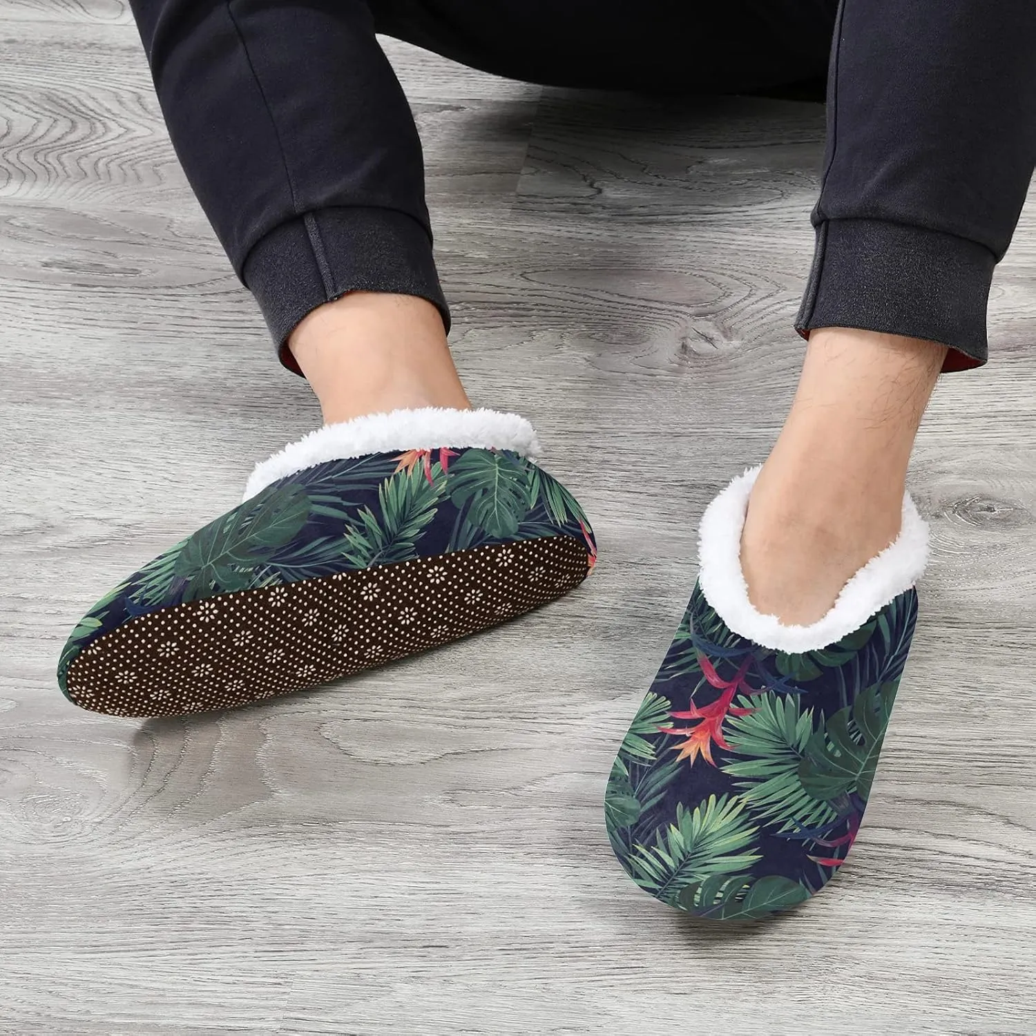 Poeticcity Unisex Fuzzy House Slippers, Warm Fur Lining Shoes, Non-Slip Memory Foam Slippers M-XXL