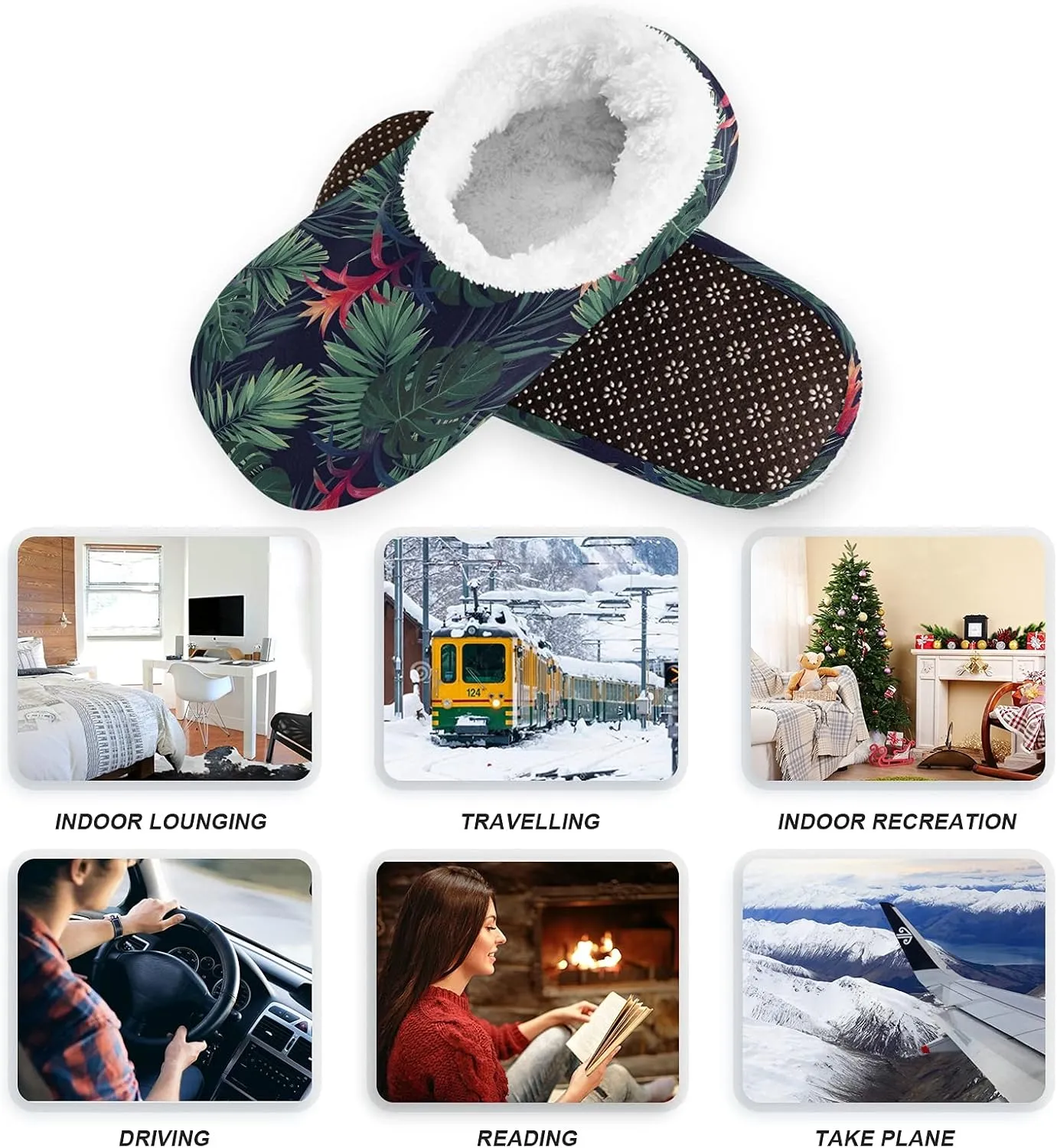 Poeticcity Unisex Fuzzy House Slippers, Warm Fur Lining Shoes, Non-Slip Memory Foam Slippers M-XXL