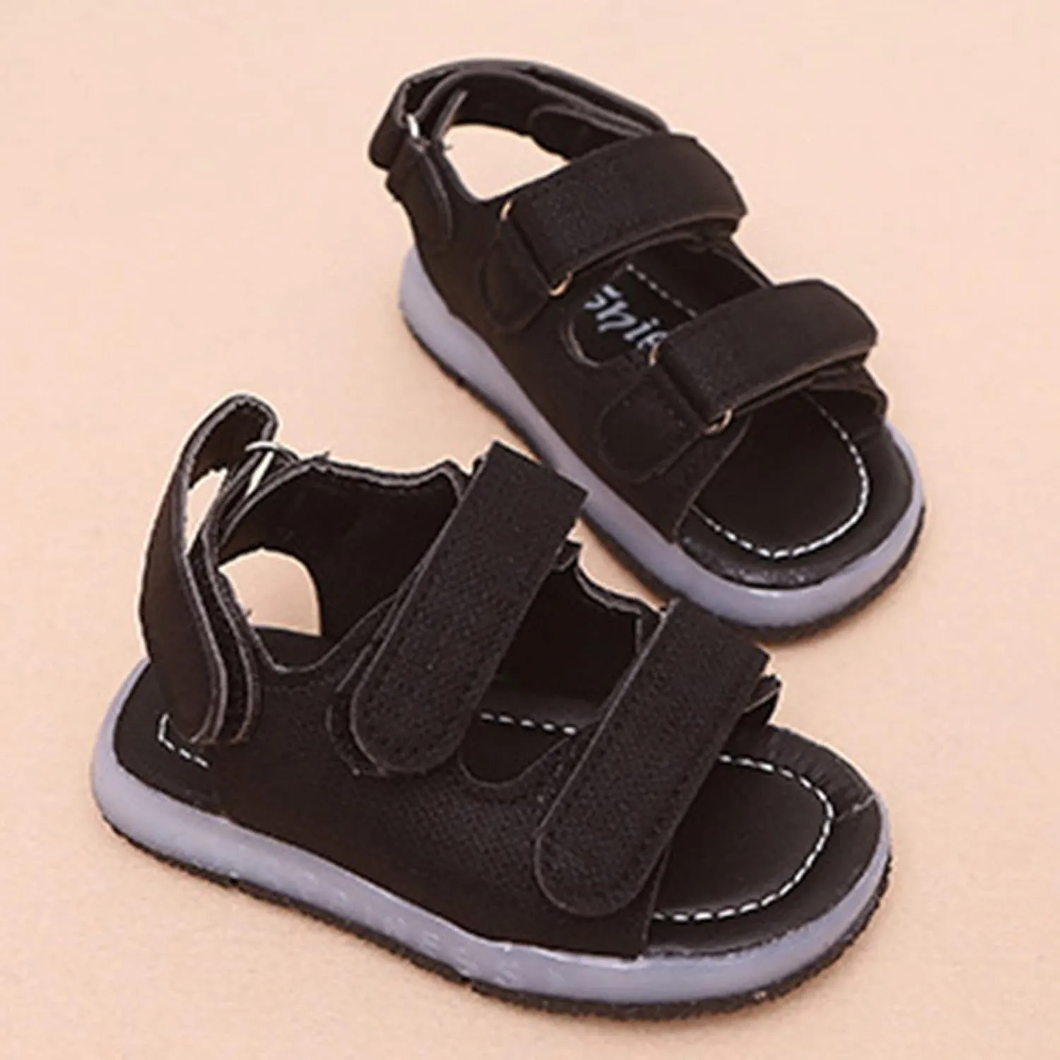 POLG Kids Boys Girls Sandals 1-4 Years Old Summer Toddler Baby Sport Light-Up Sandals LED Luminous Flat Shoes Sneakers (Black, 15-18Months)