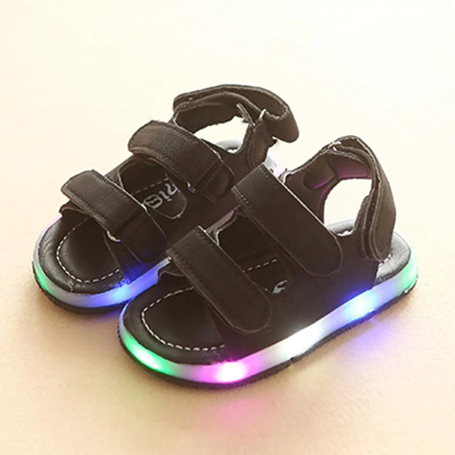 POLG Kids Boys Girls Sandals 1-4 Years Old Summer Toddler Baby Sport Light-Up Sandals LED Luminous Flat Shoes Sneakers (Black, 15-18Months)
