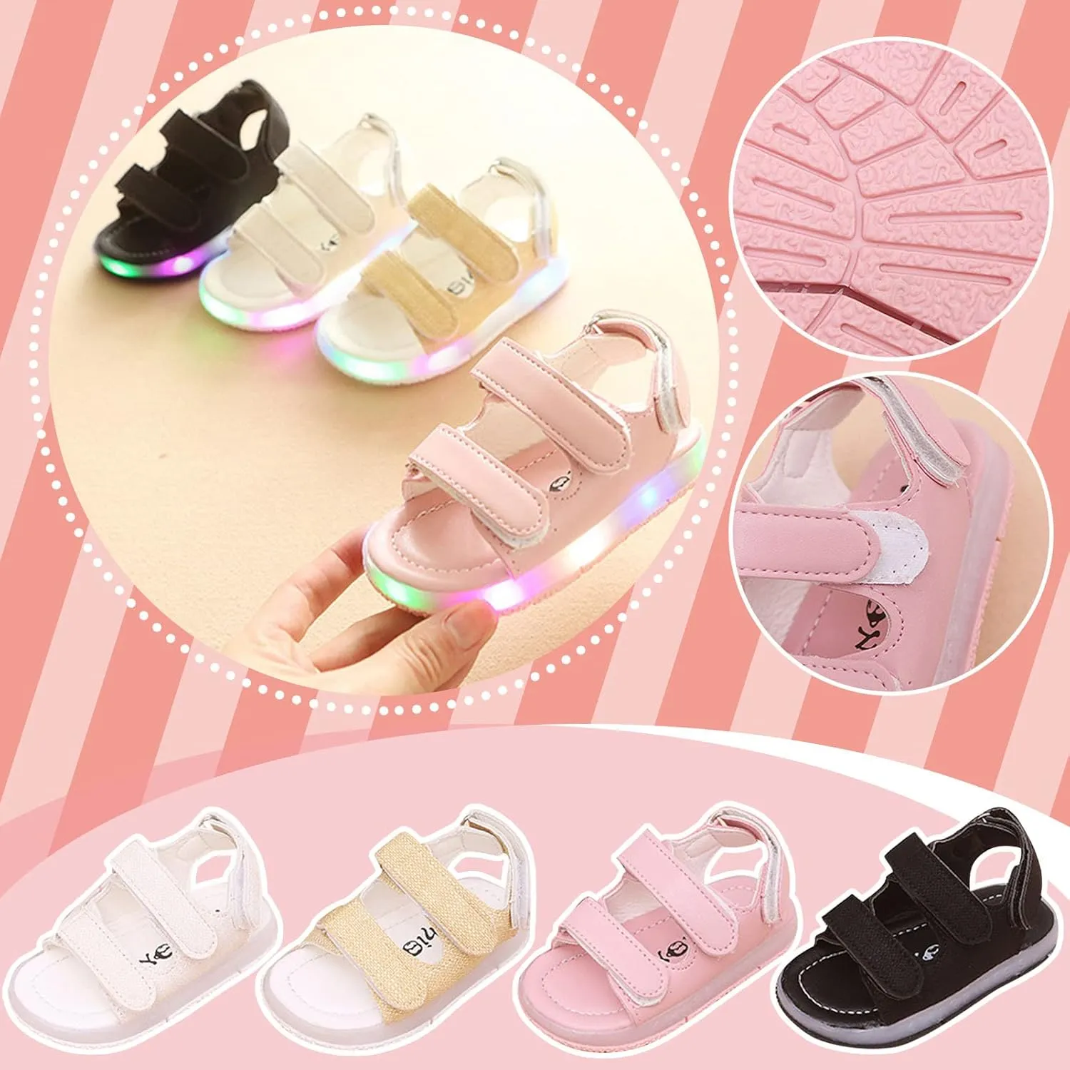 POLG Kids Boys Girls Sandals 1-4 Years Old Summer Toddler Baby Sport Light-Up Sandals LED Luminous Flat Shoes Sneakers (Black, 15-18Months)