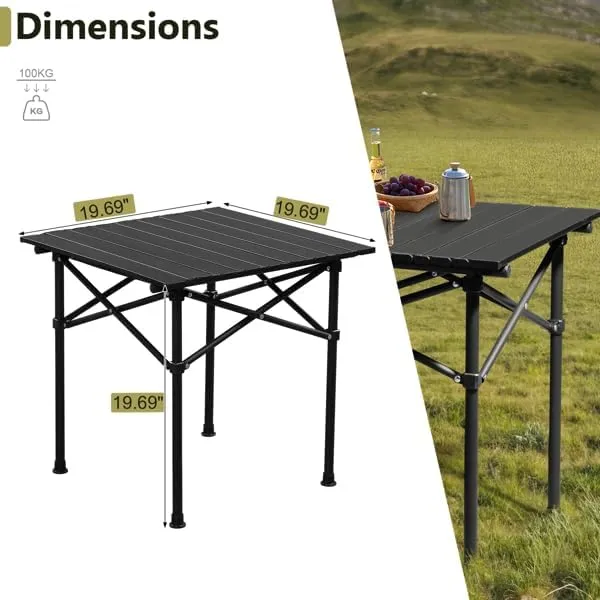 Portable Folding Camping Table, Ultralight Foldable Collapsible Outdoor Table for Travel, Camping, Hiking, Backyard BBQ Party, Beach, Fishing, RV Caravan Road Trips, Black (20 x 20 Inch)